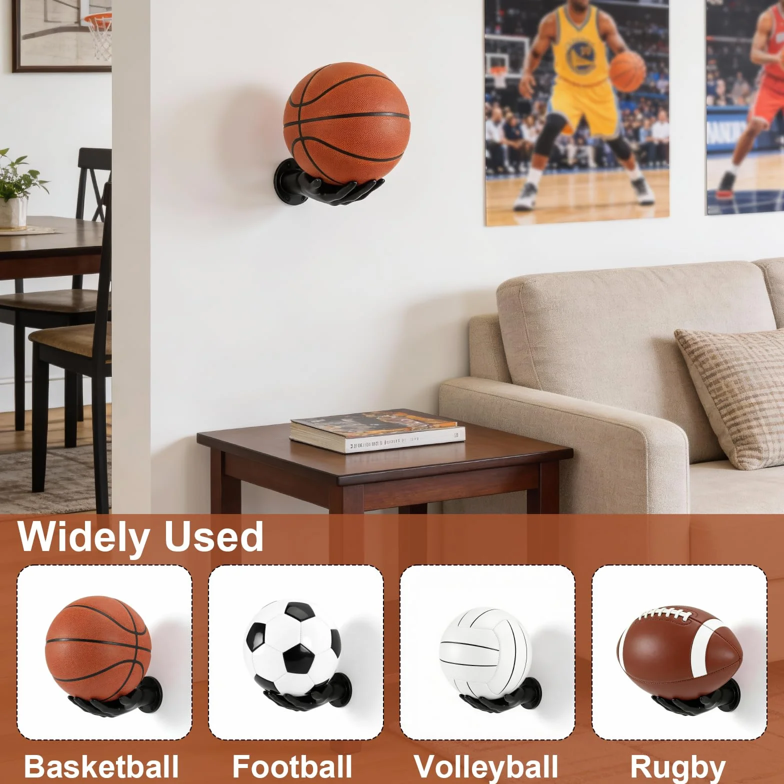 2Uds Soporte Balones, Negros Soporte Balon Futbol en Forma de Palma, Regalo Creativo de Baloncesto para Almacenamiento y Decoración, Soportes para Balón en la Pared de Rugby y Fútbol