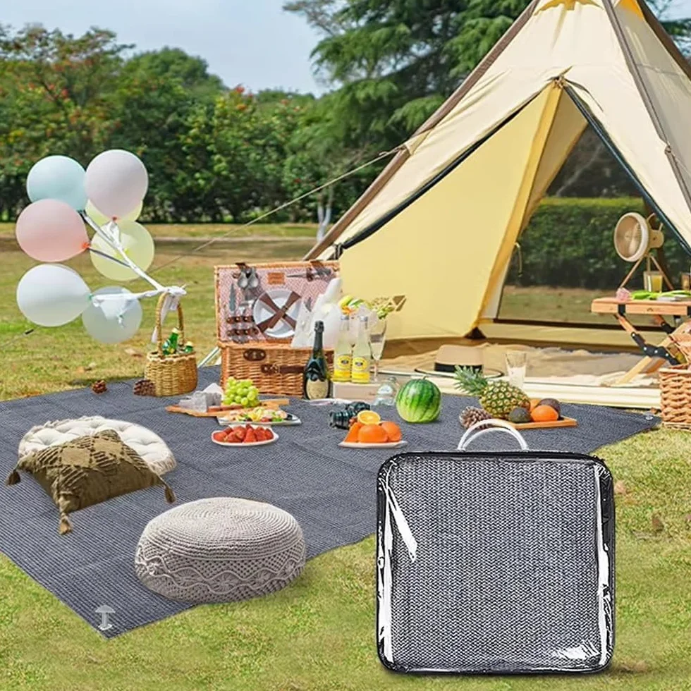 NEWFUN Suelo Camping, Suelo Camping Exterior Caravana, Accesorios Camper, Alfombra para Toldo con Ojales, Alfombra para Tienda Exterior, Incluye Bolsa de Transporte, Piquetas de Fijación
