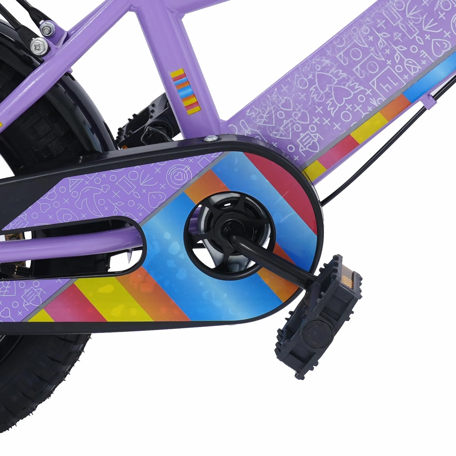 Bicicleta infantil de 14 pulgadas con asiento trasero, cesta ajustable y ruedas estabilizadoras, adecuada para niños y niñas de 3 a 6 años y una estatura de 95 a 115 cm, color morado