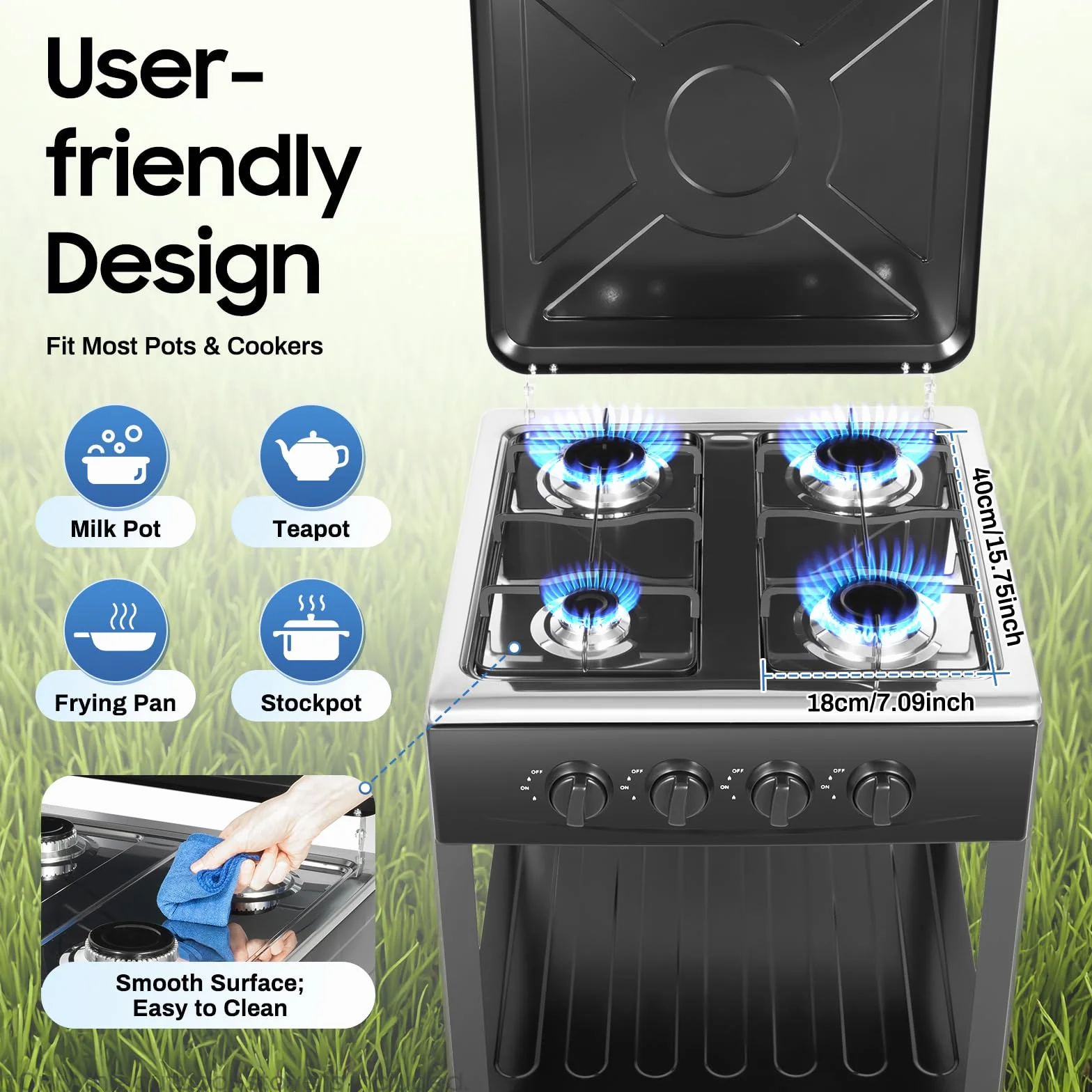 Hornillo de gas para camping de 2,5 kW, 5 quemadores con placa de gas, para interior de camping, estufa de gas, portátil, para bombona de gas (4 quemadores, negro)