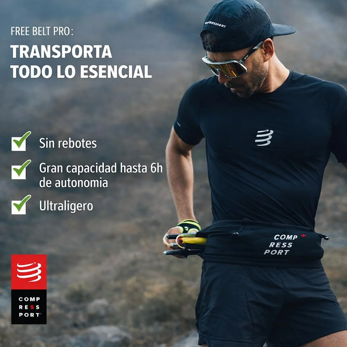 Compressport Free Belt Pro Cinturón para Correr Ultra Ligero Transpirable Sin Rebote Negro