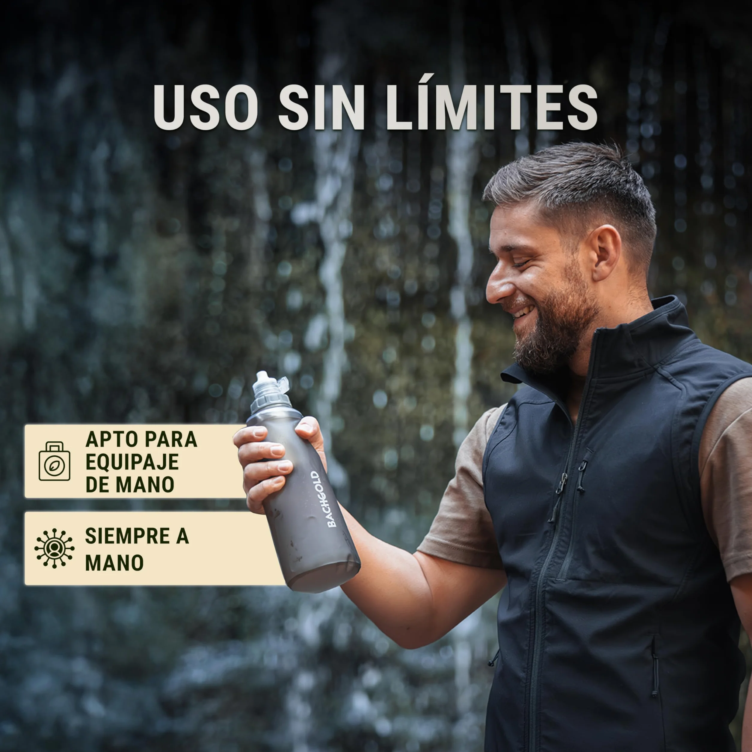 Bachgold Filtro de Agua Botella con Filtro de Supervivencia Ultraligero 1000ml Gris