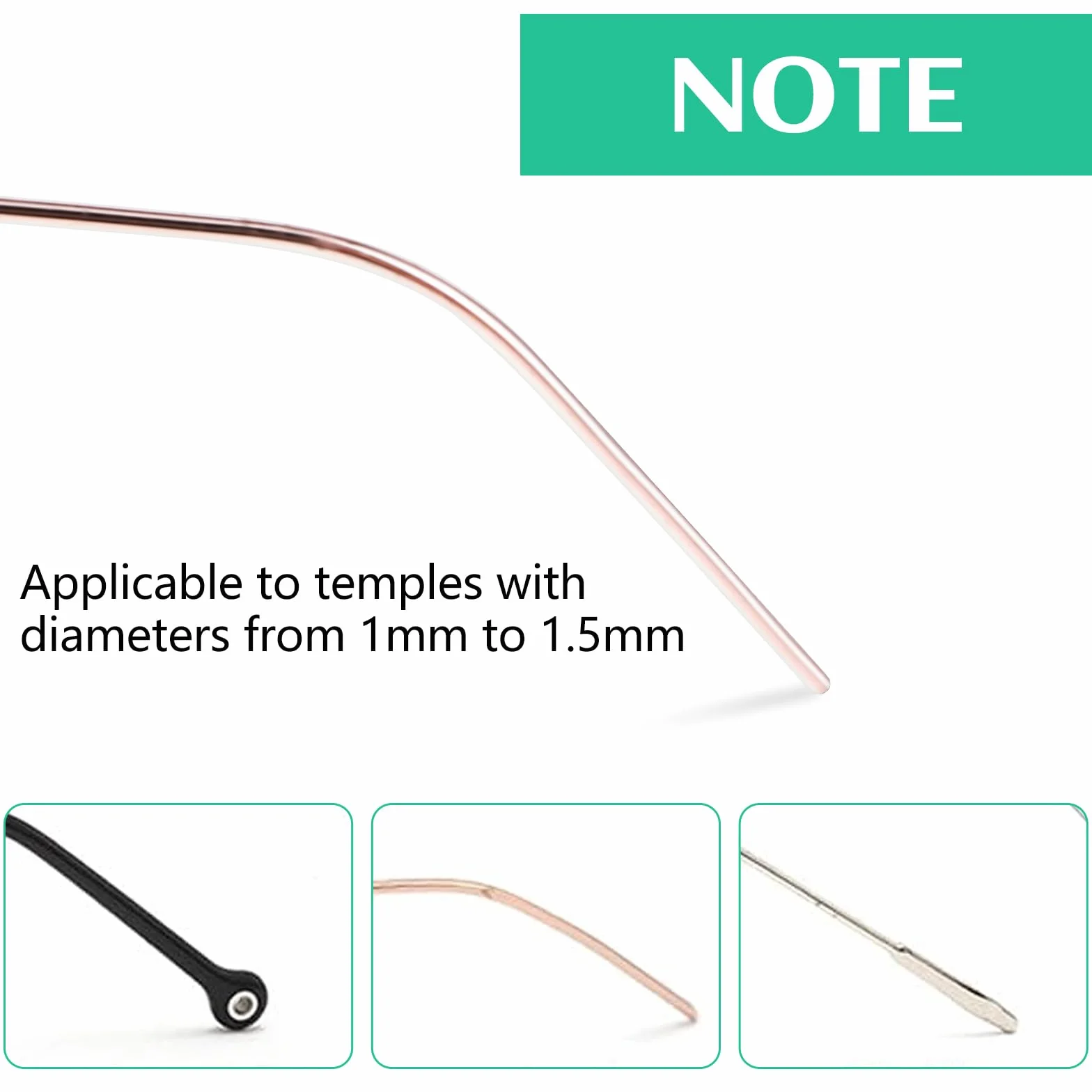 Fundas de silicona para gafas antideslizantes, 8 pares, negro