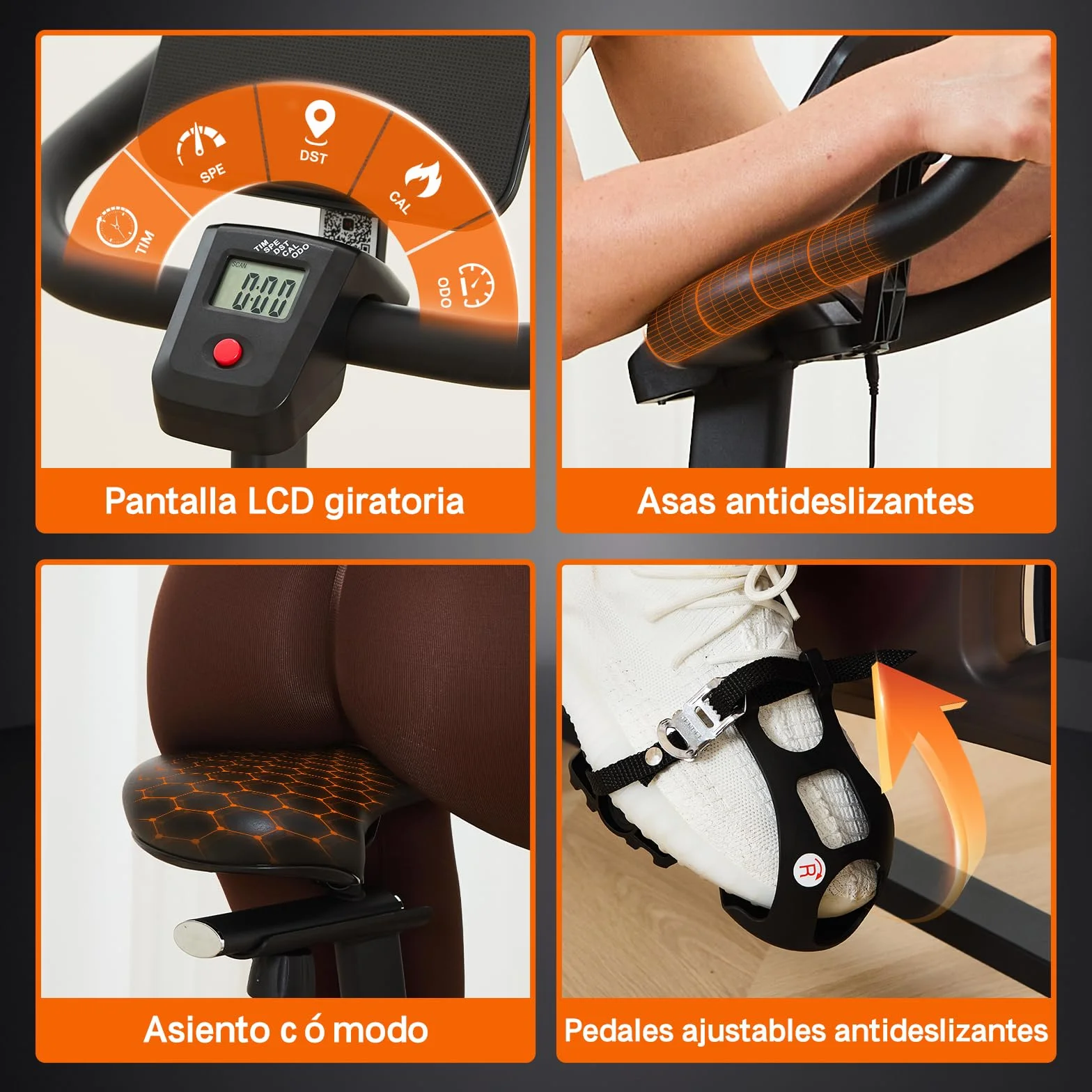 HXD-ERGO Bicicleta Estática en Casa con Resistencia Ajustable, Bicicleta Estatica Silenciosa con Monitor LCD, Cómodo Cojín de Asiento, App Propia, Capacidad de 160 kg, Entrenamiento Aeróbico