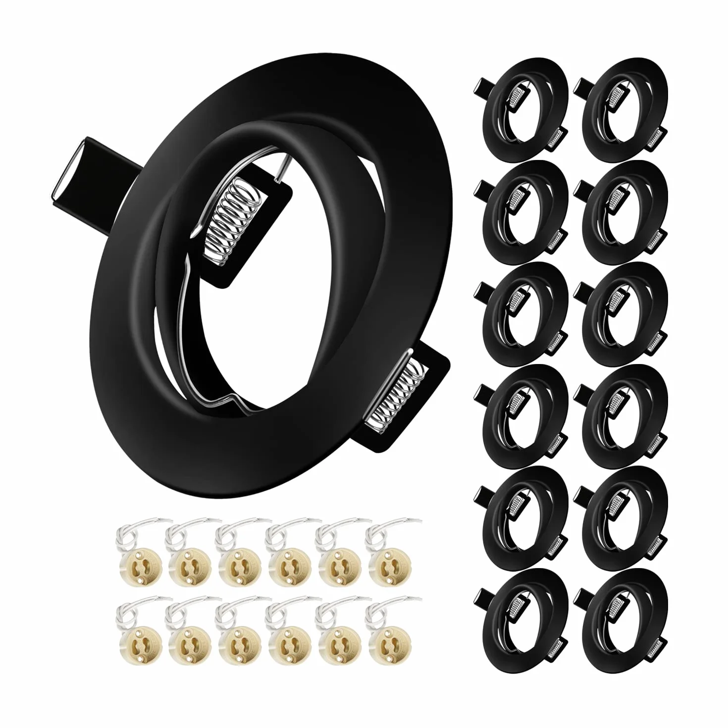 Marco Foco Empotrable GU10 Negro Incl. Zócalo GU10, Redondo Metálico, 12 Pack