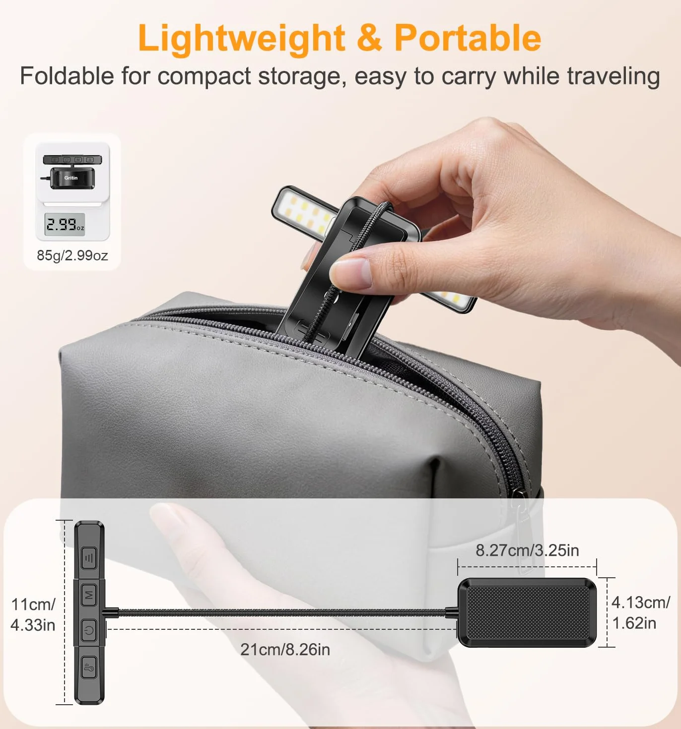 Gritin 2026 Gen 2 Luz Lectura Recargable 32 LED Espectro Completo Protección Ocular 5 Colores 5 Niveles Brillo Ajustable Haz Ancho Estrecho Batería Larga Duración
