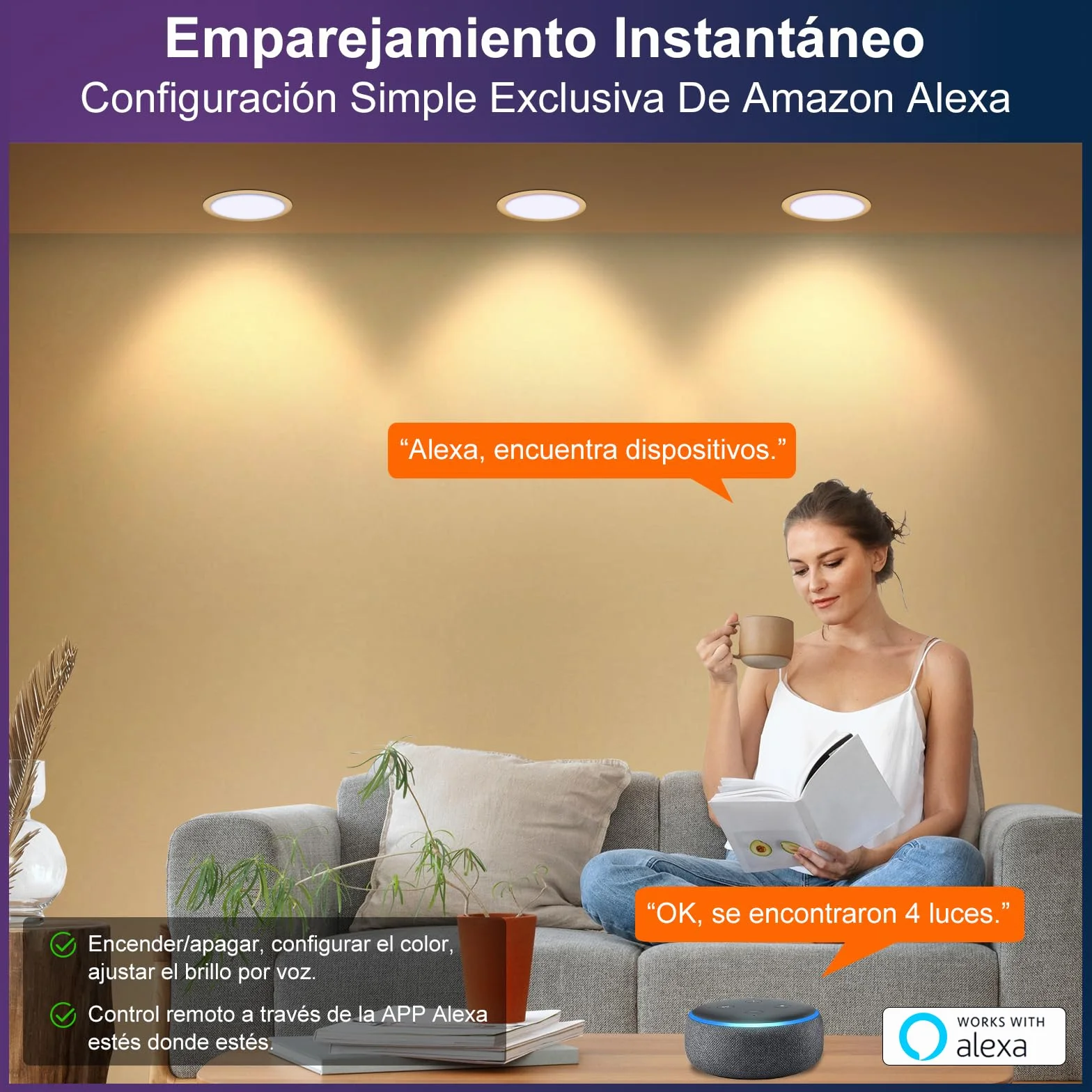 DUSKTEC Downlight LED Techo Empotrable RGB Blanco Frío Cálido 2700K-6000K Regulable Inteligente 10W 1000Lm Compatible Alexa Echo Pack 4