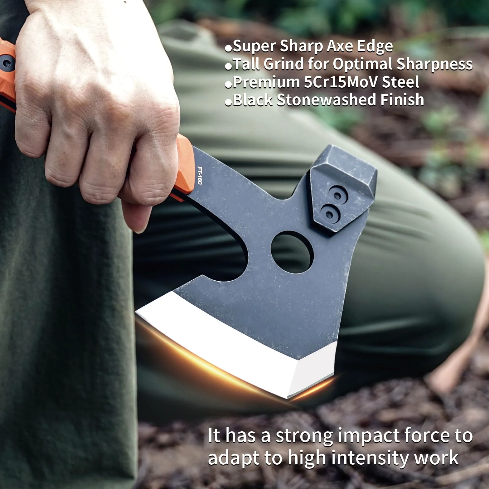HX OUTDOORS Hacha de Partido Multifuncional, Hacha Táctica de Supervivencia y Campismo de Tanga Completa，Hachas de Mano para Campismo y Bushcraft con Martillo y Sacacorchos (Naranja)