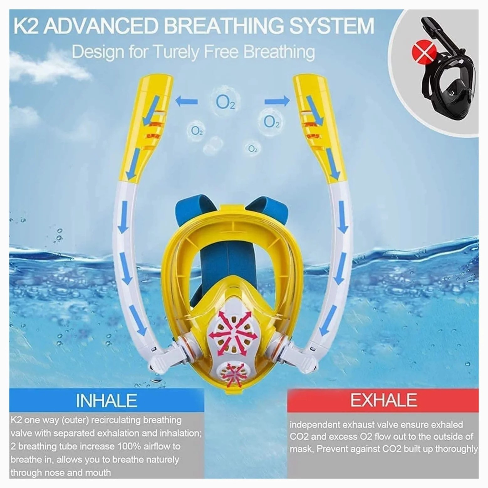 Máscara de Buceo, máscara Snorkel, subacuática, antivaho, Cara Completa, natación, , Equipo