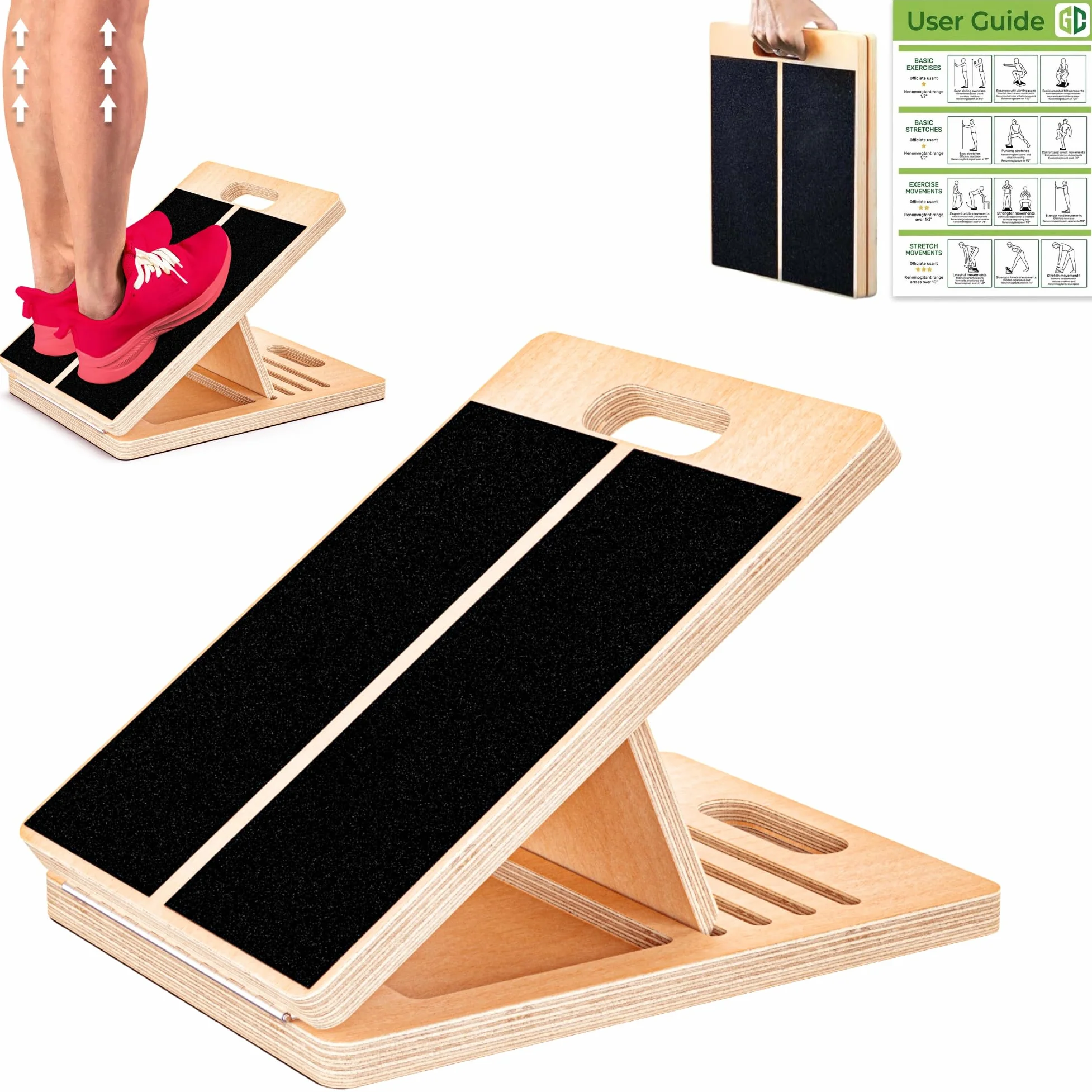 Camilla de pantorrilla, tabla inclinada de madera portátil de terapia física para estiramiento, mejora la flexibilidad y la recuperación, prevención de lesiones
