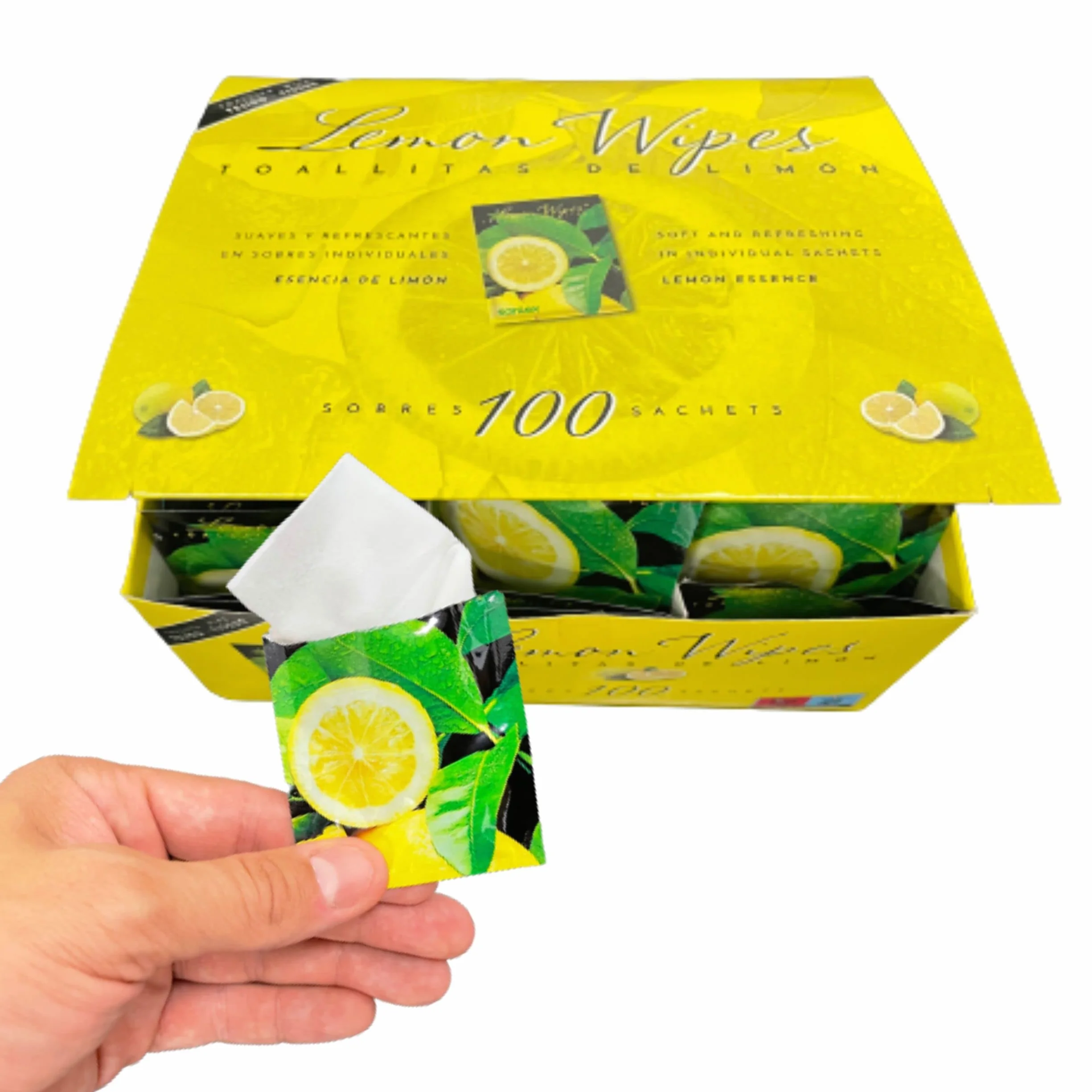 Toallitas Refrescantes Limón Lemon Wipes Suaves y Húmedas para Manos Sobres Individuales