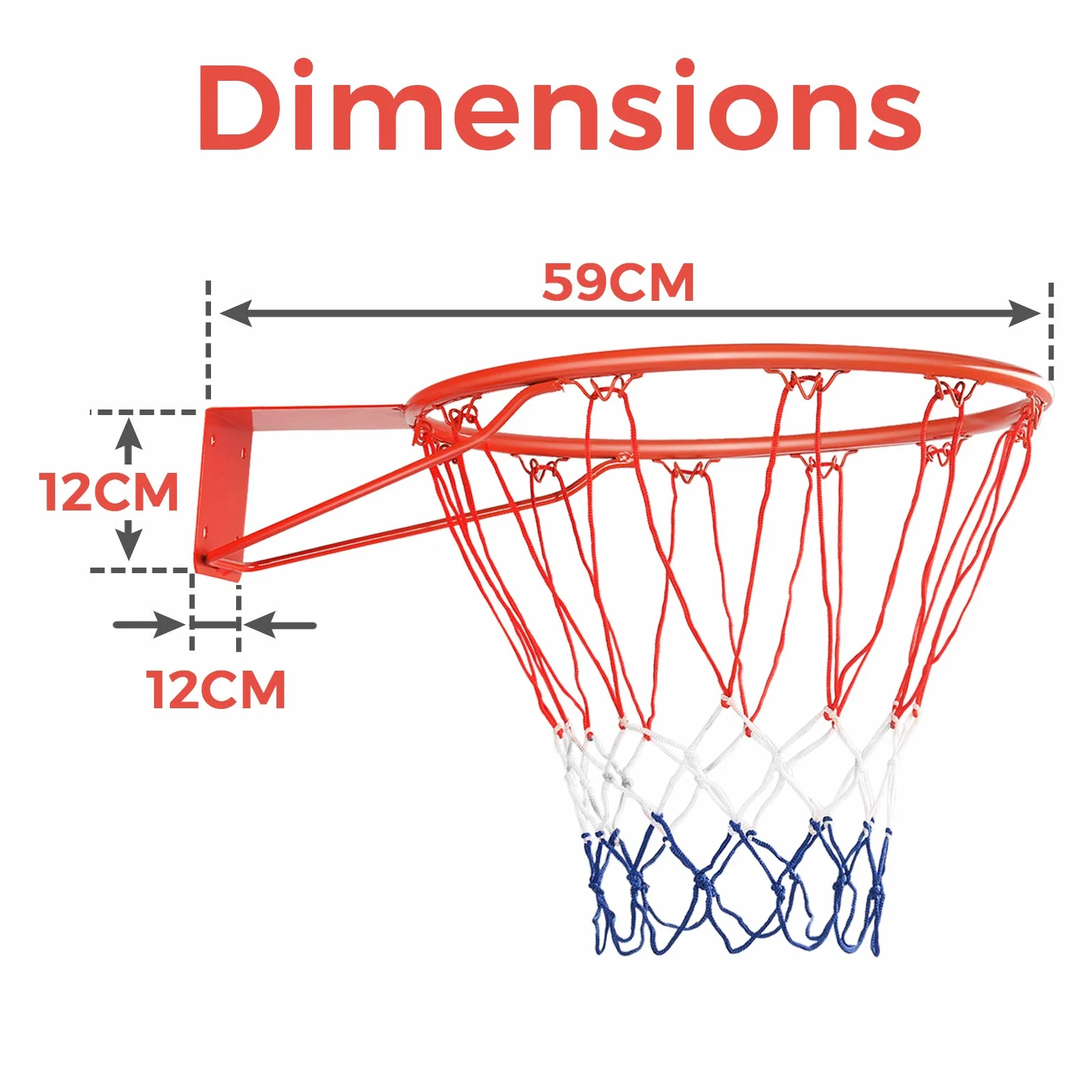KOMFOTTEU Cesta de baloncesto de pared con malla de nailon y marco de metal, diámetro de 45 cm, para deportes de interior y exterior