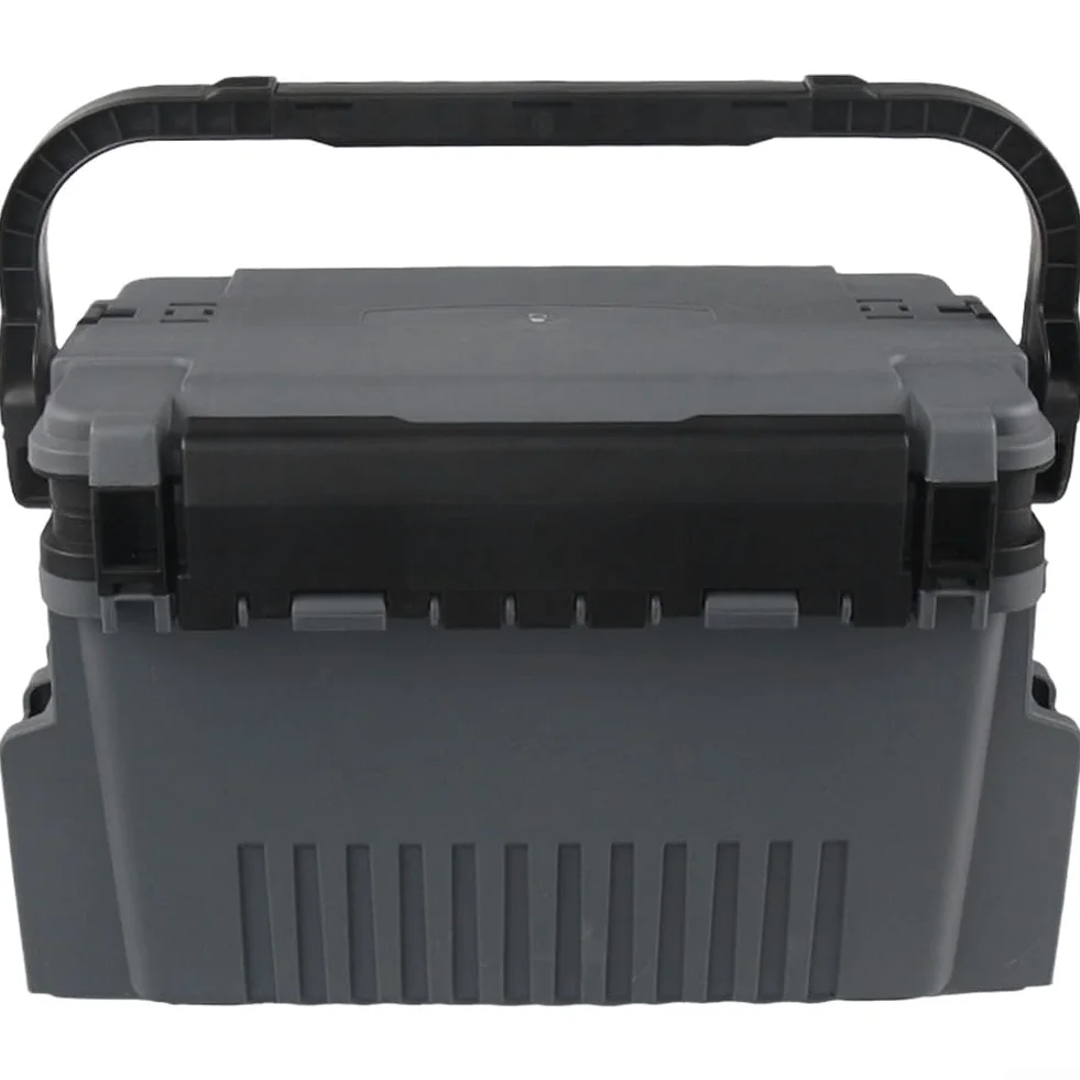 Caja de aparejos de pesca de gran capacidad con particiones ajustables para almacenamiento de señuelos de pesca en el mar y diseño de asiento en color negro (pequeño negro)