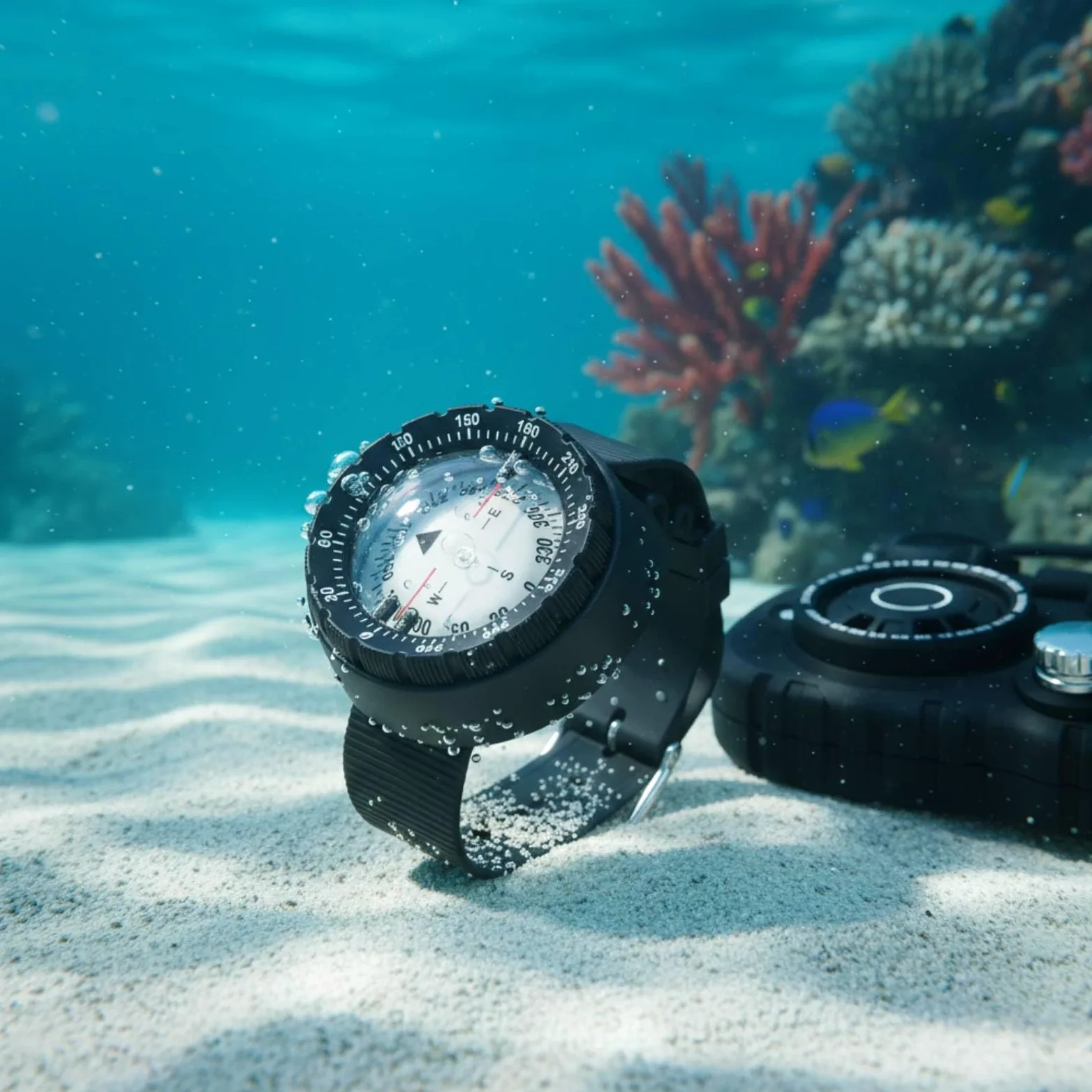 LOVIVER Brújula de Buceo Reloj Brújula Instrumento de Navegación Bisel Moleteado Esfera Redonda Correa Ajustable Hebilla Metálica Material Adecuado para Buceo y Actividades Acuáticas