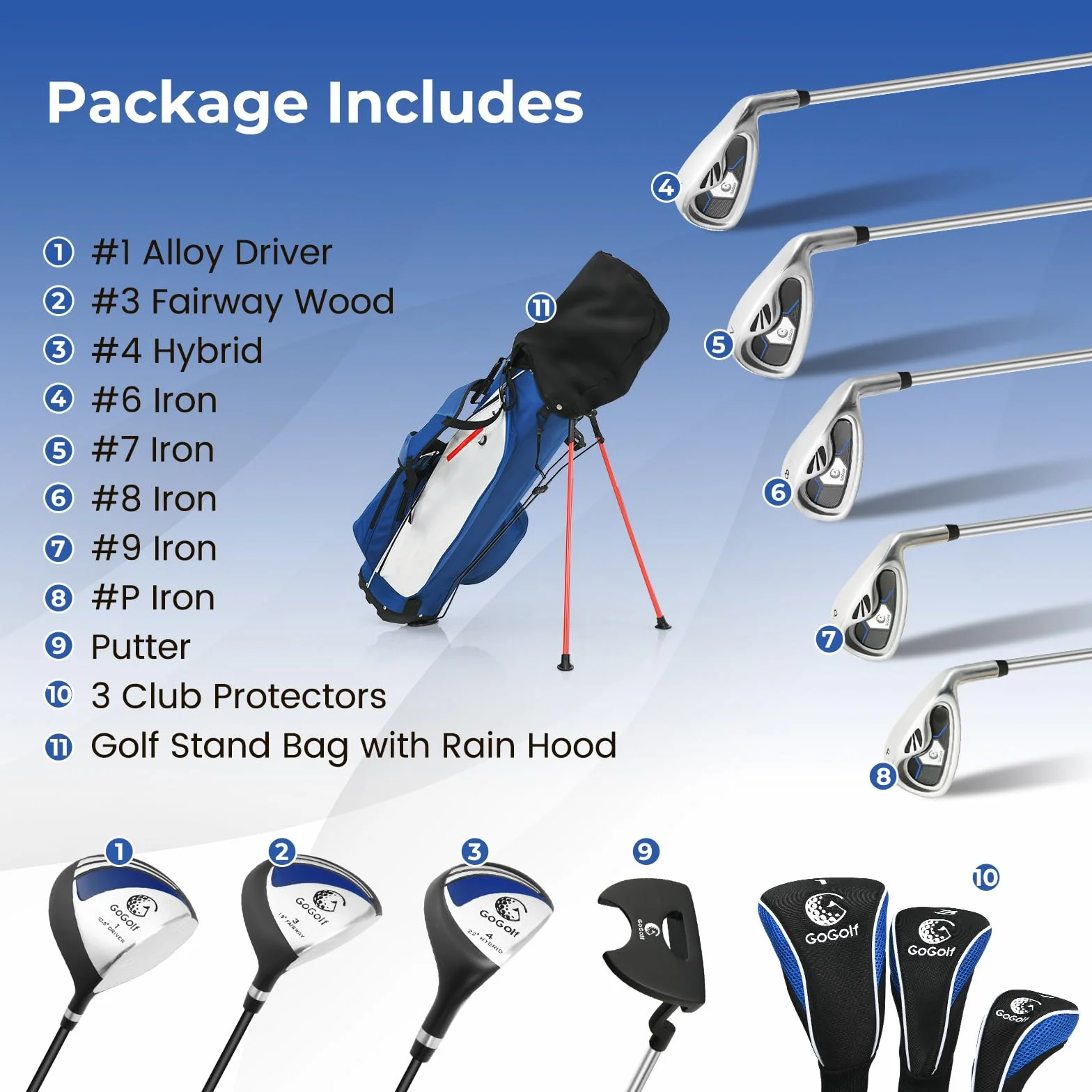 LIFEZEAL Juego de Golf Completo para Hombre, Palos de Golf Portátil para Diestros, Bolsa Trípode 7 Compartimentos, Putter, 3 Maderas, 5 Hierros