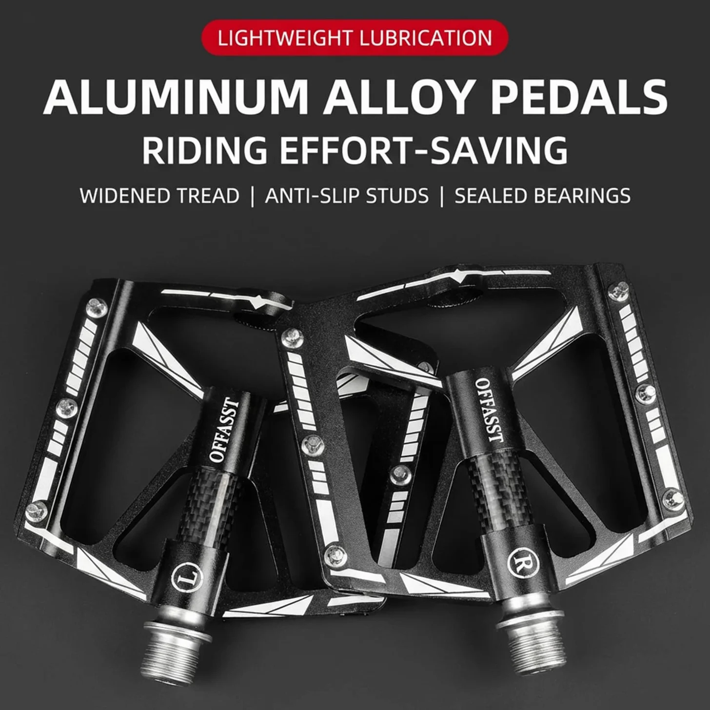 Pedales de bicicleta de montaña de carbono ultralichte 283 g, 3 rodamientos CNC de aluminio con tubo interior de carbono y eje Cr-Mo - 9/16" MTB/Road Bike Plataforma, 6 pines de acero