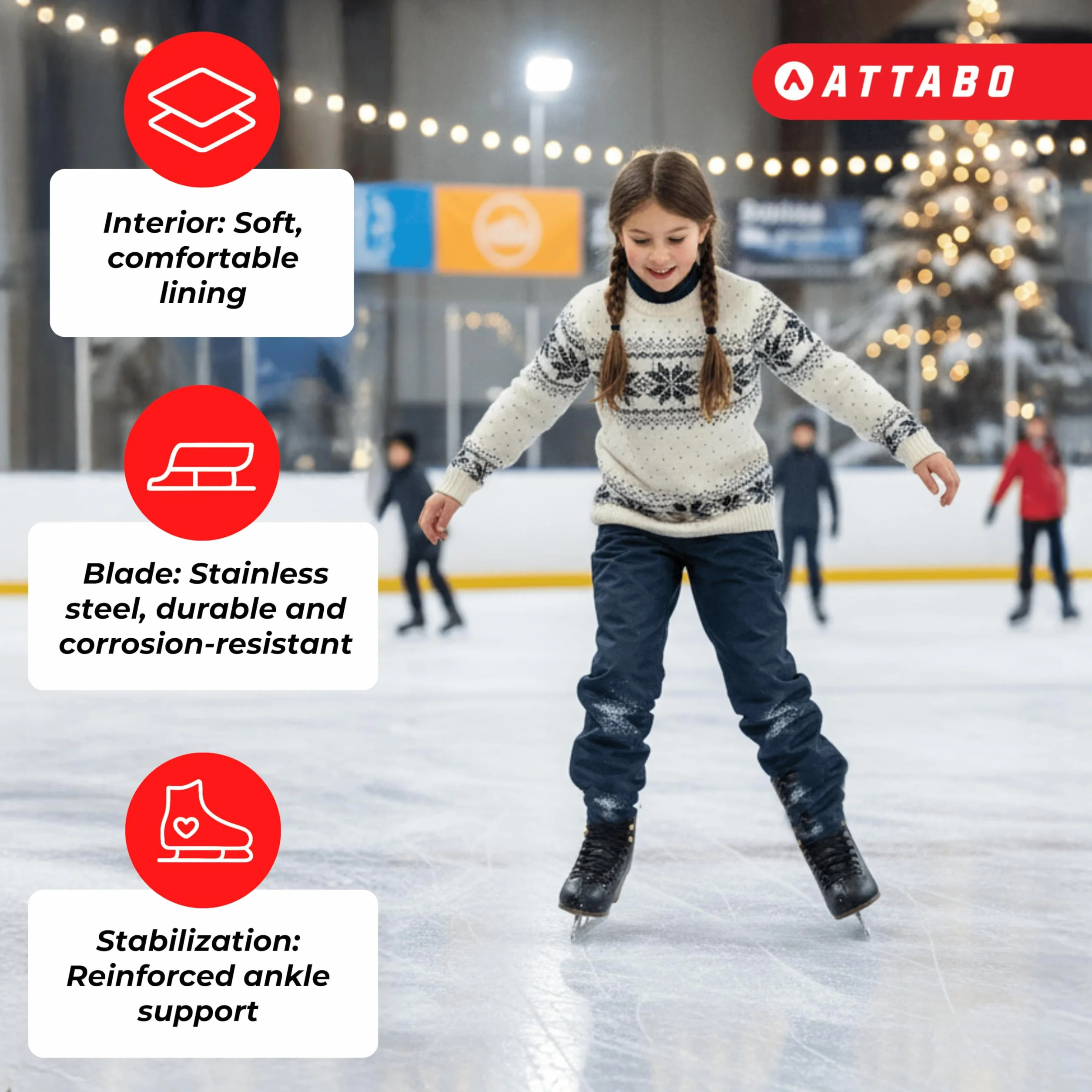 Patines de Hielo Artísticos para Niños Isla 31-36 EU Cuchilla de Acero Inoxidable Negro|Rosa