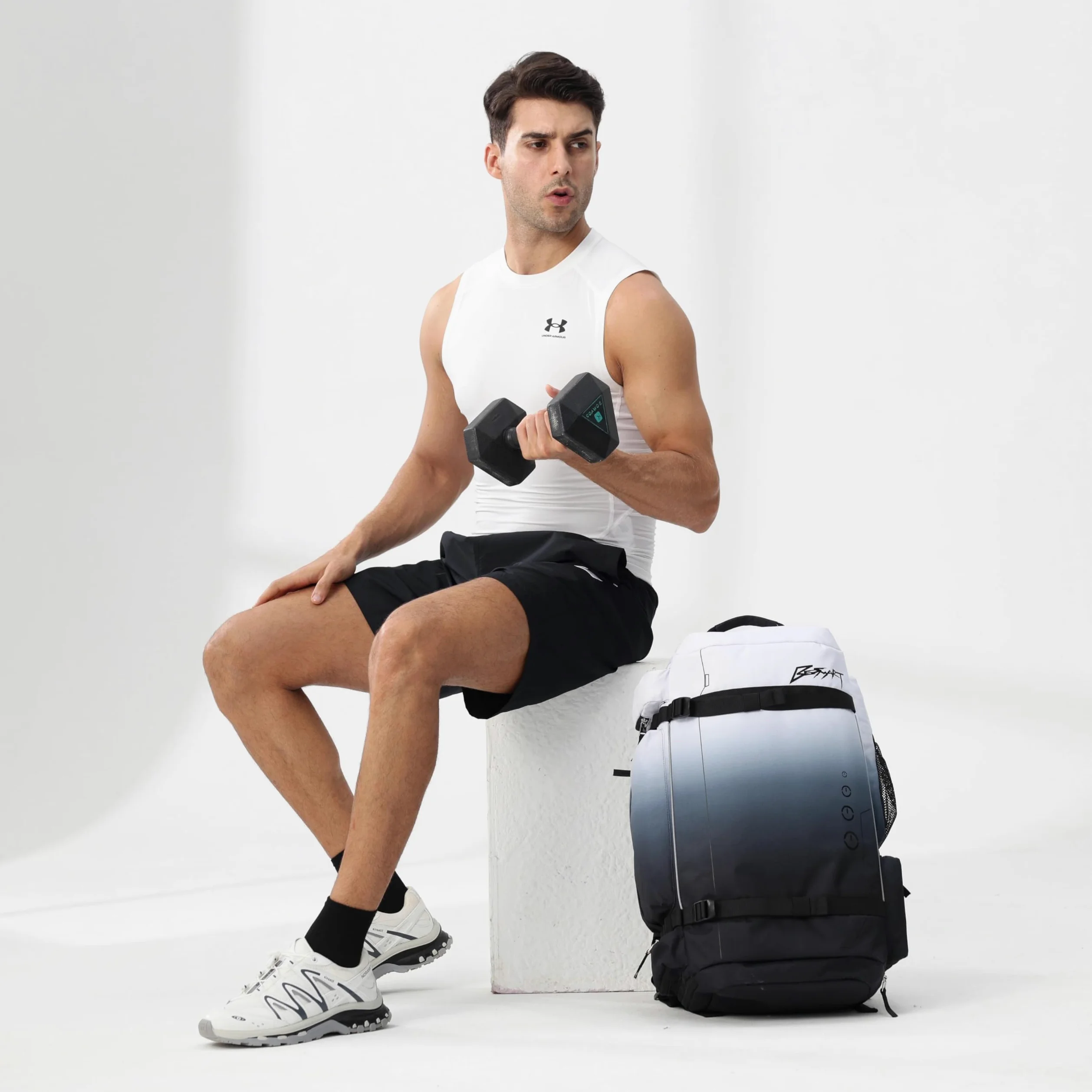 BE SMART - Mochila de gimnasio extragrande de 50 L para hombre, bolsa de gimnasio grande con compartimento para zapatos, bolsas de lona resistentes al agua, Gardient Black, XL, Mochila de lona para