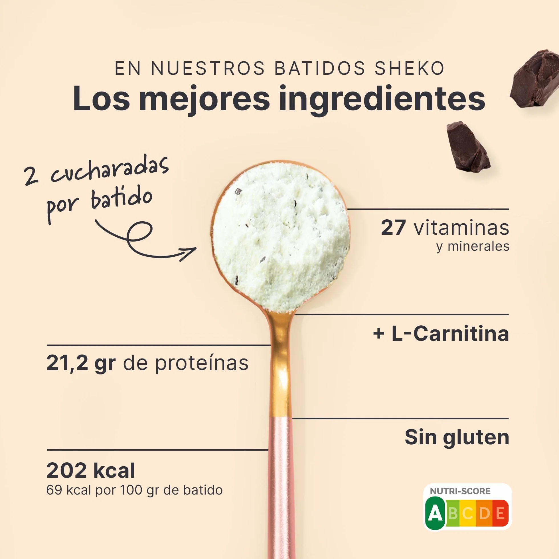 SHEKO Batido Sustitutivo Stracciatella 21 Raciones 378 g Rico en Proteína Bajo en Carbohidratos