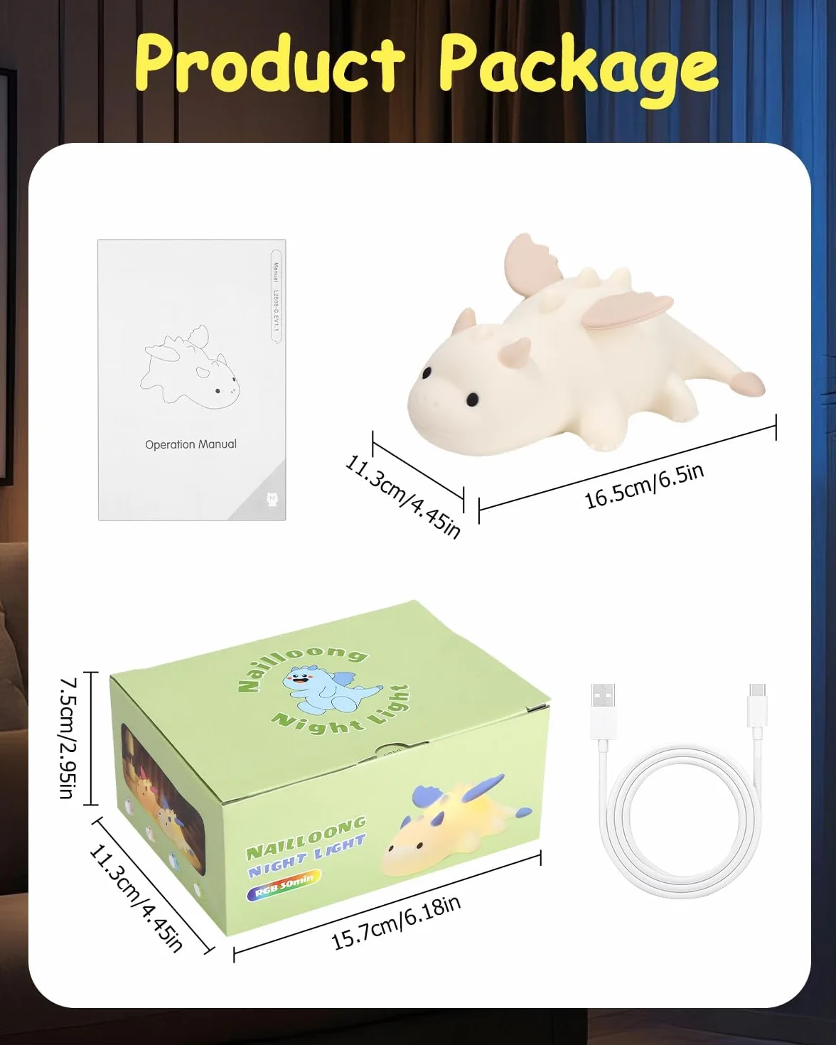 Luz Nocturna Infantil Control Táctil 3 Ajustes Regulables 7 Colores Cambiantes Recargable Lampara Bebe Noche