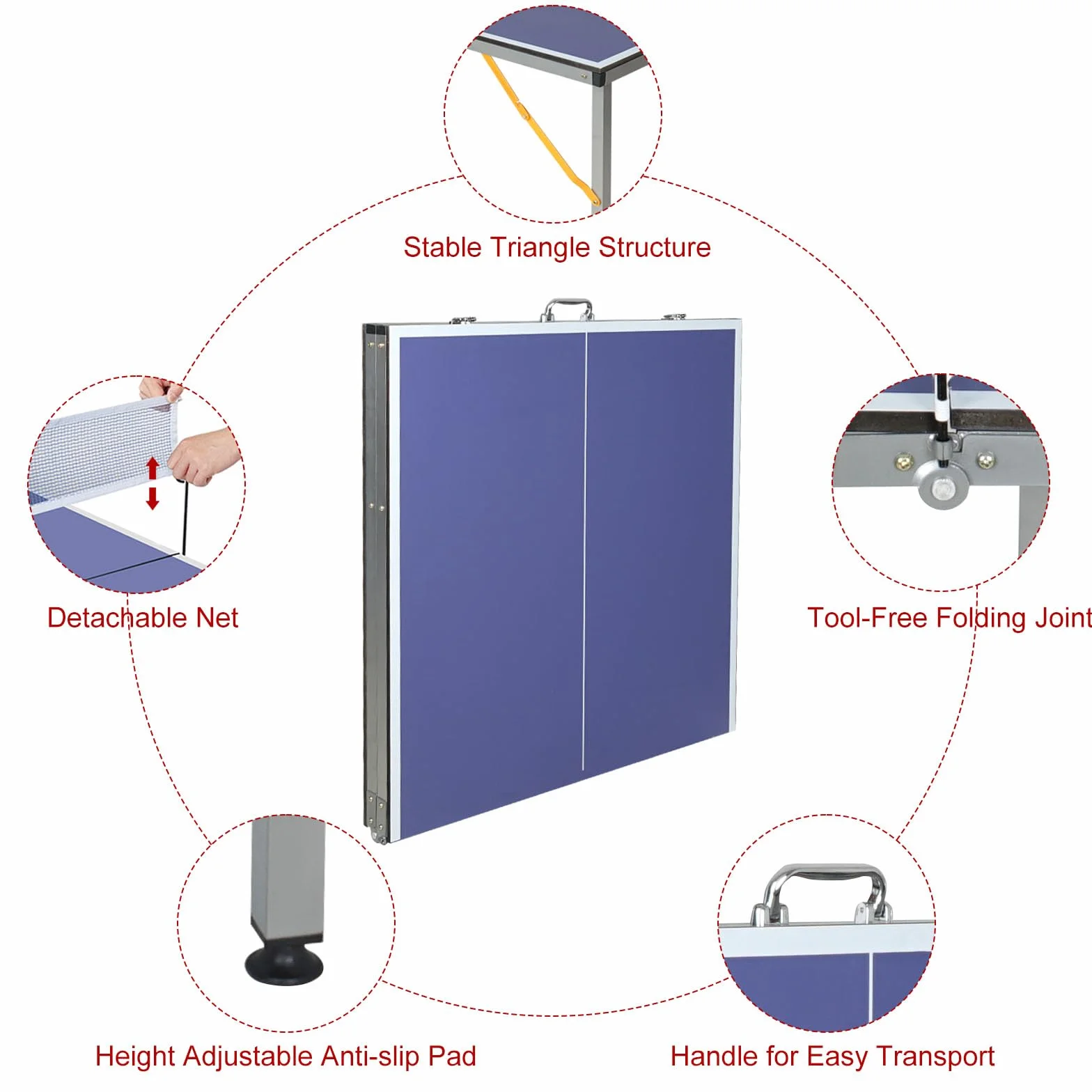 Mesa de Tenis de Mesa de Tamaño Mediano 1.8x0.9m - Mesa de Ping Pong Plegable y Portátil para Interior/Exterior con Red, 2 Palas de Tenis de Mesa y 3 Pelotas