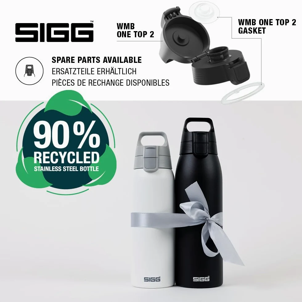 SIGG - Borraccia Termica - Shield Therm One Nero - Adatta alle bevande gassate - Ermetica - Lavabile in lavastoviglie - Senza BPA - 90% acciaio inox riciclato - Nero - 1 L