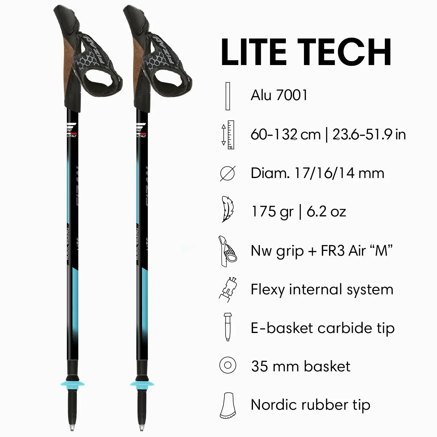 Fizan Lite Tech - Bastones de Senderismo nórdicos ultraligeros de 6.2 onzas, para mochileros, Bastones de Senderismo, Ajustables, telescópicos, Bastones para Caminar