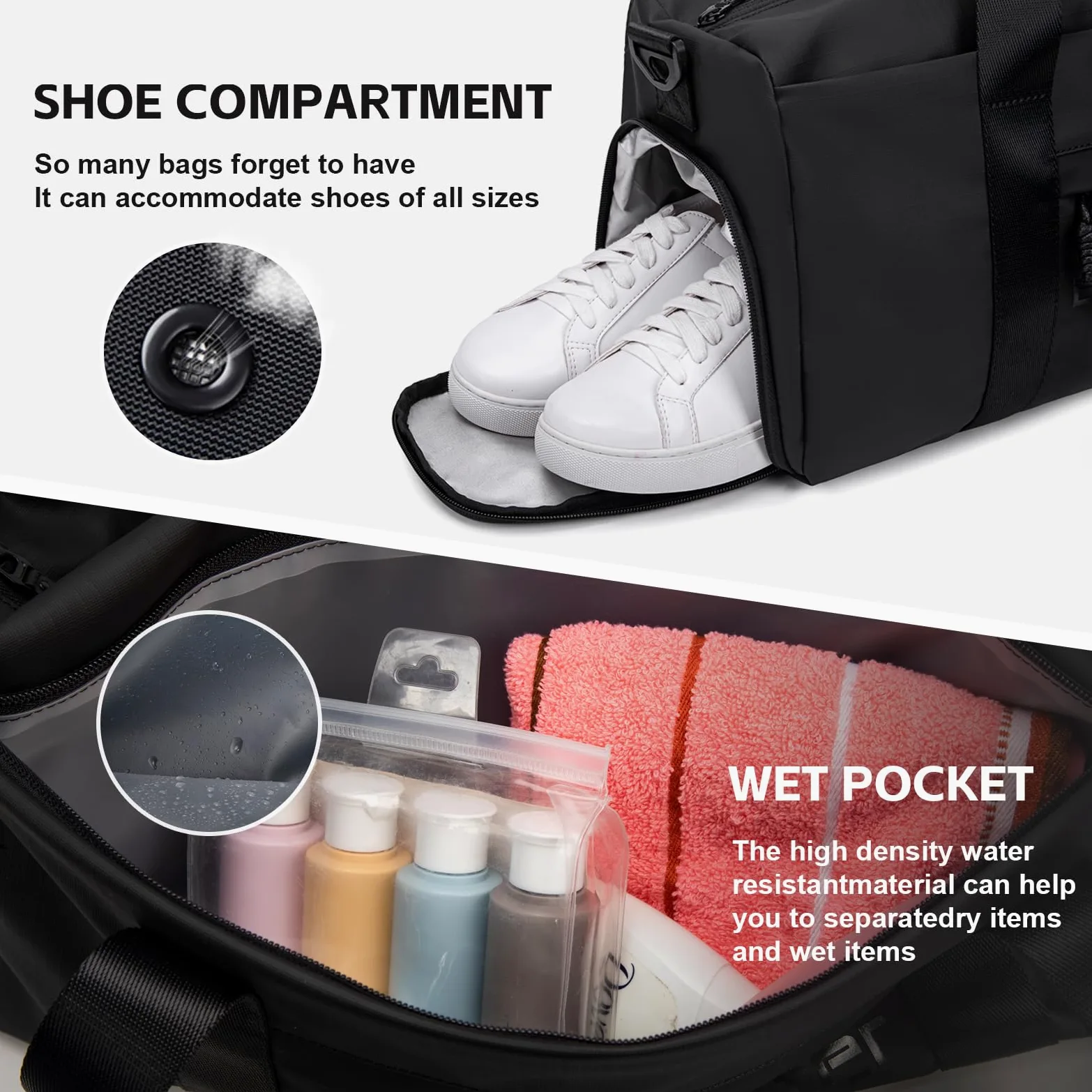 ARCTIC Hunter - Bolsa de deporte pequeña para hombres y mujeres, con compartimento para zapatos, ideal para deportes, viajes y viajes nocturnos, color negro, Negro -, 19.1*6.3*12.6 inch, Deporte