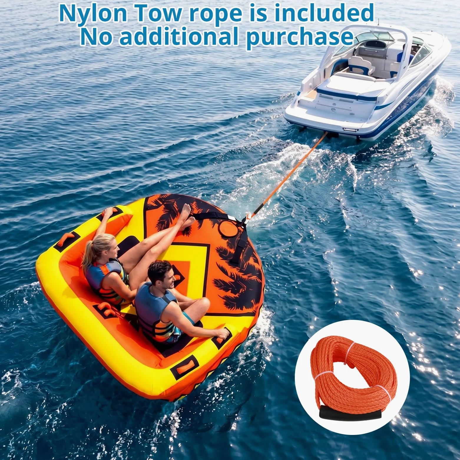 SMOOL Tubo remolcable para navegación, tubo inflable de 1 a 4 jinetes con cubierta de nailon 840D resistente, vejiga de PVC de alta elasticidad de 0.7 mm y cuerda de remolque de nailon incluida