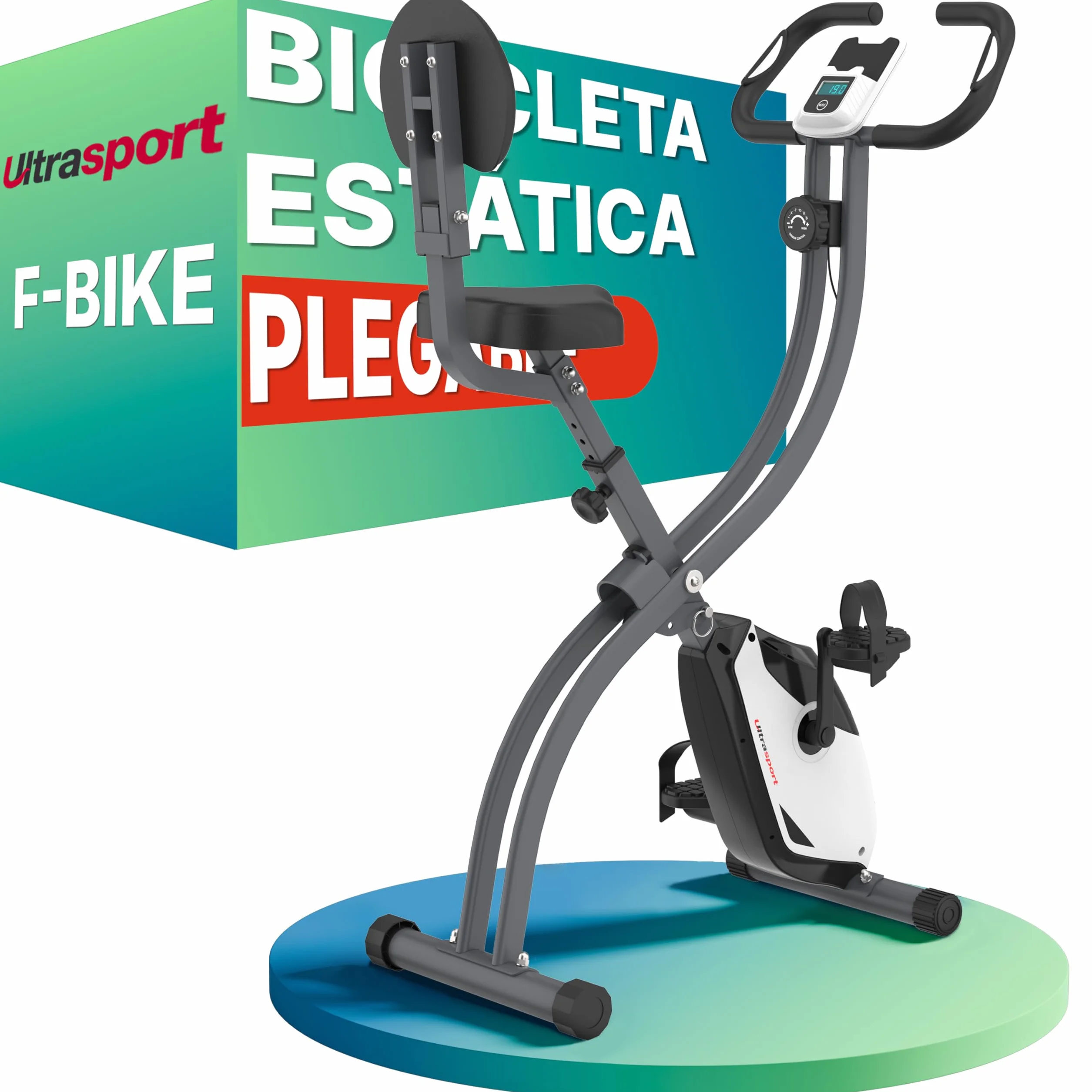 Ultrasport F-Bike Bicicleta Estática Plegable hasta 130 KG, Extra Silencioso con Sillín de Confort Ajustable - Bici Estática Plegable Indoor, Bicicletas Estáticas