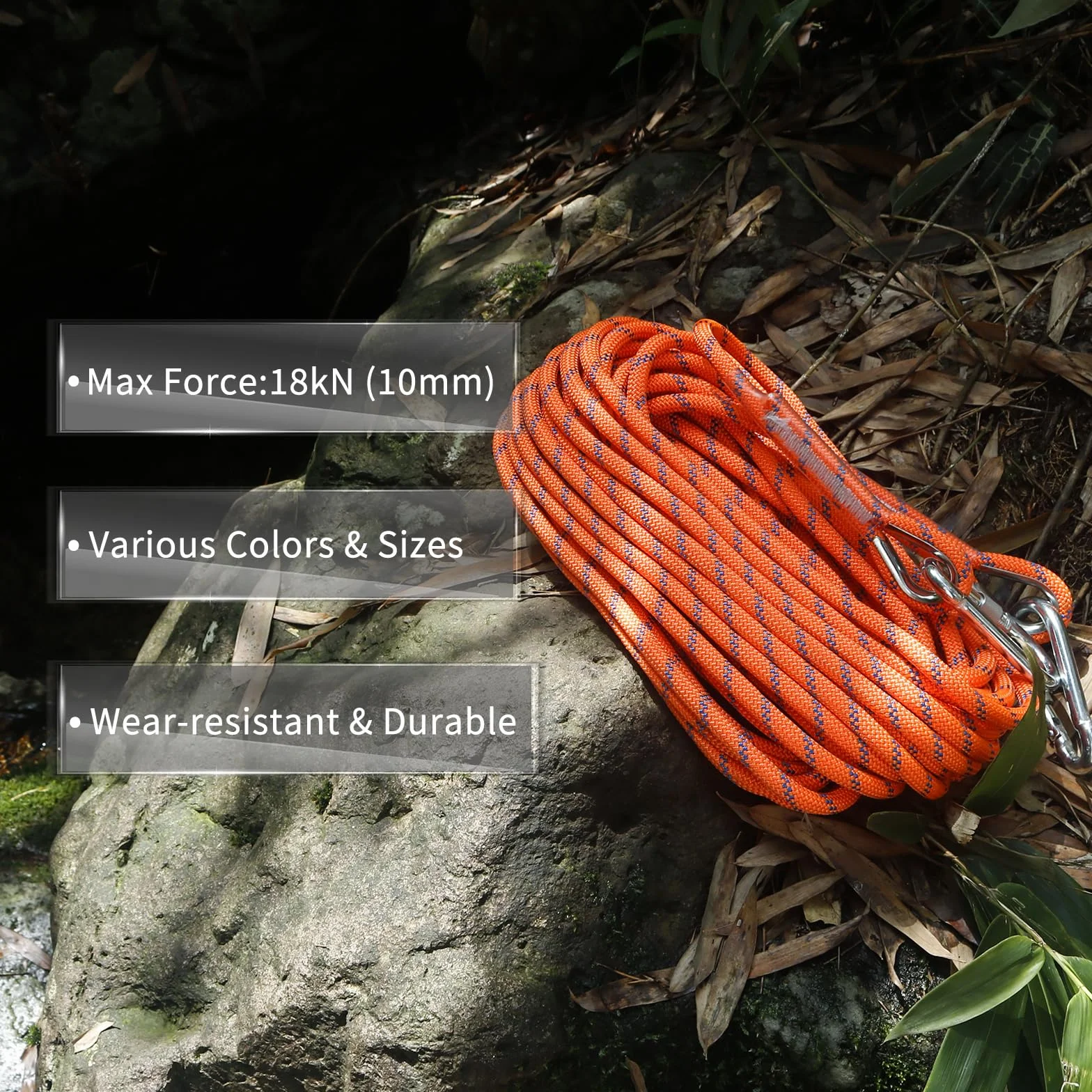 NewDoar Cuerda de escalada estática 18KN de 10 mm, equipo de cable de accesorio de 33 pies (10 m) 66 pies (20 m) 98 pies (30 m) 165 pies (50 m) cuerda de escape equipo de escalada en hielo, cuerda de