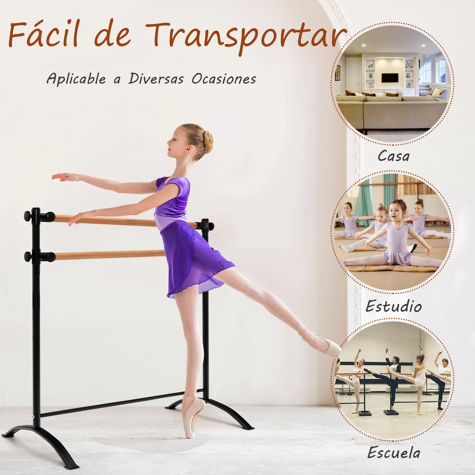 GOPLUS Barras de Ballet Portátil de 122 CM, Barra de Baile Independiente con Alturas Ajustables de 4 Posiciones, 2 Barras de Madera Maciza, Marco de Metal Resistente, Doble Barra de Ballet