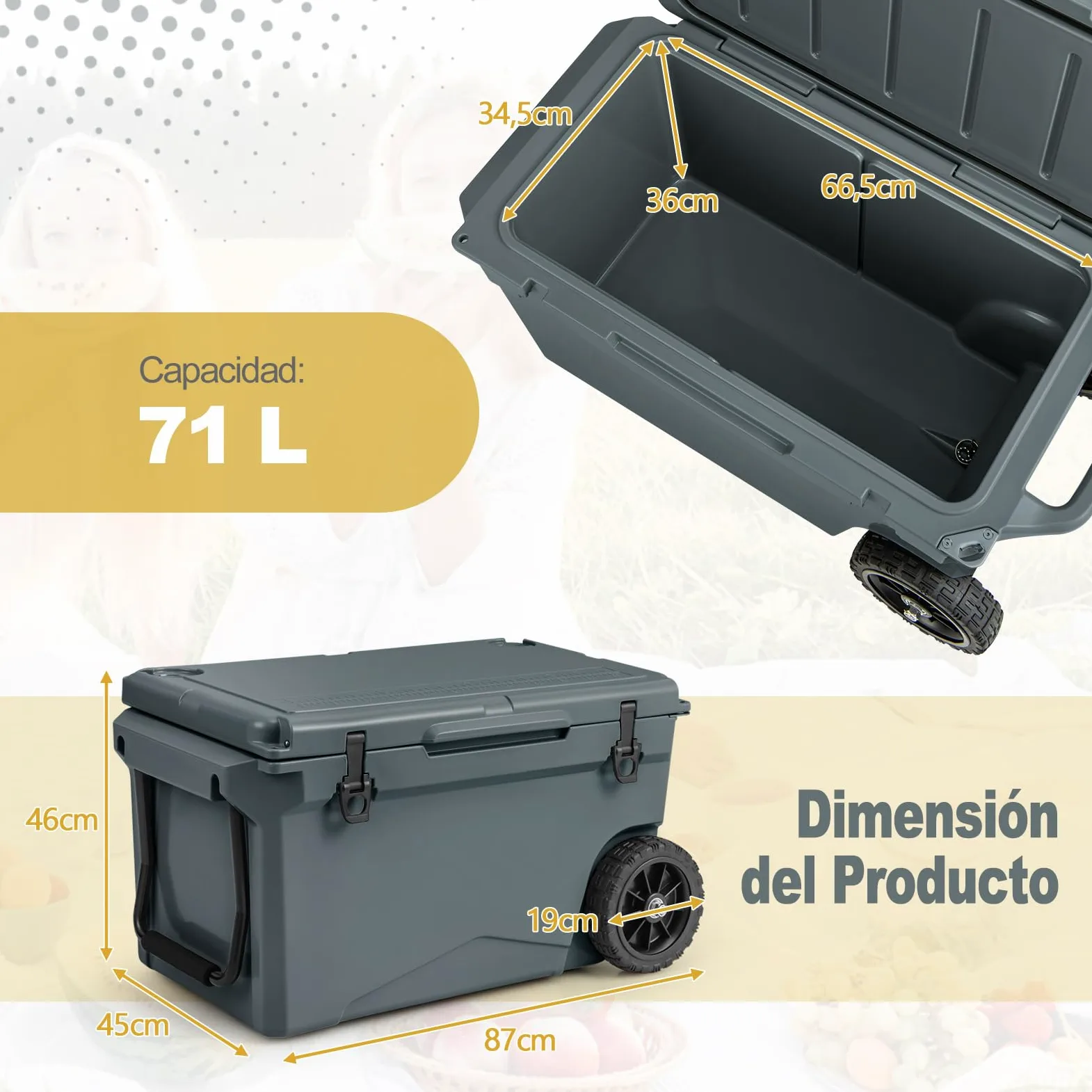 COSTWAY Enfriador Rotomoldeado, Hielera Portátil con Portavasos Integrados, Abridor de Botellas, Retención de Hielo Durante 5-7 Días, a Prueba de Fugas para Camping, Picnic, Pesca