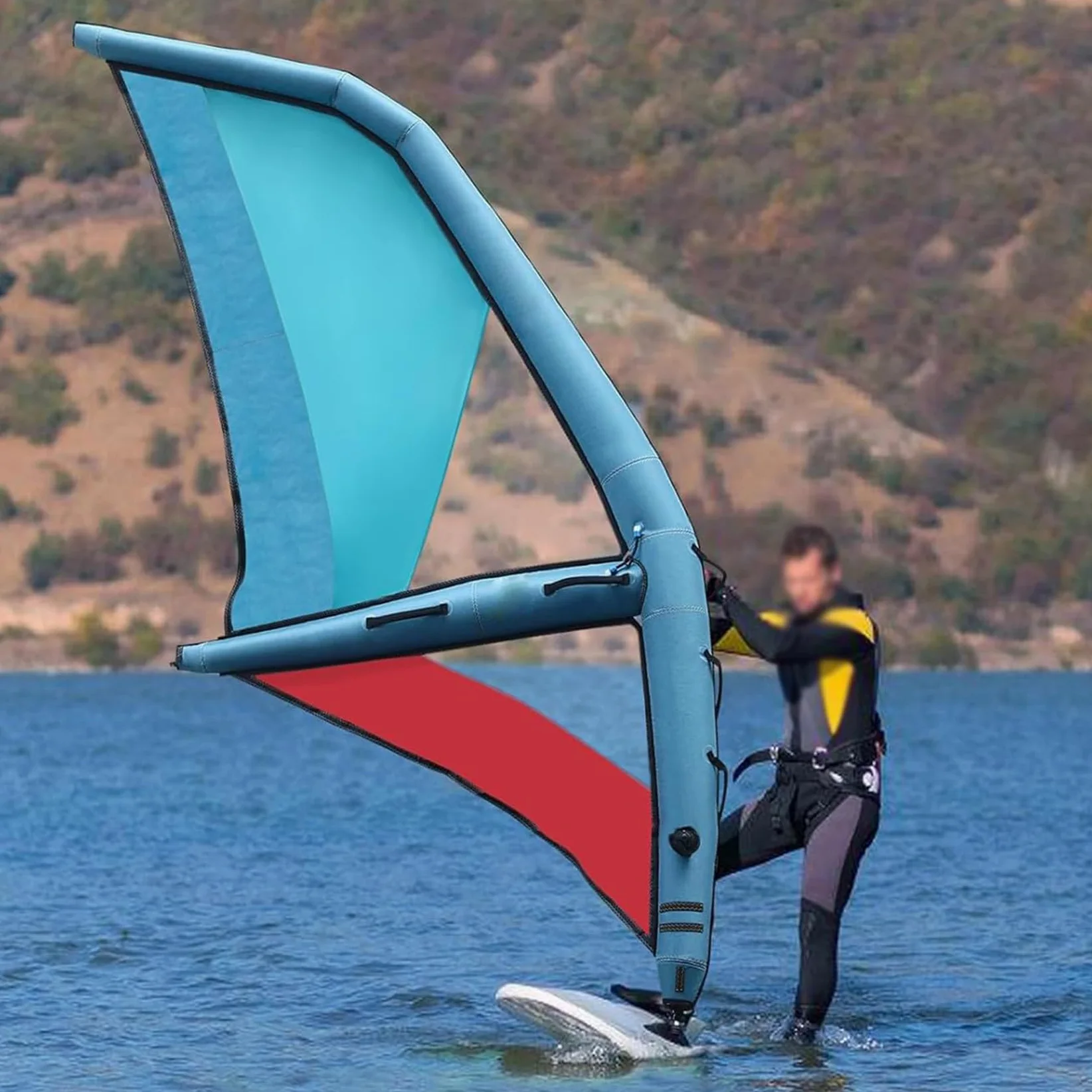 Tabla De Paddle Surf Hinchable Profesional Sup, Vela Hinchable Profesional, Cometas De Windsurf De 435 X 188 Cm, Tela Oxford + Ala Hinchable De Pvc Azul Y Roja