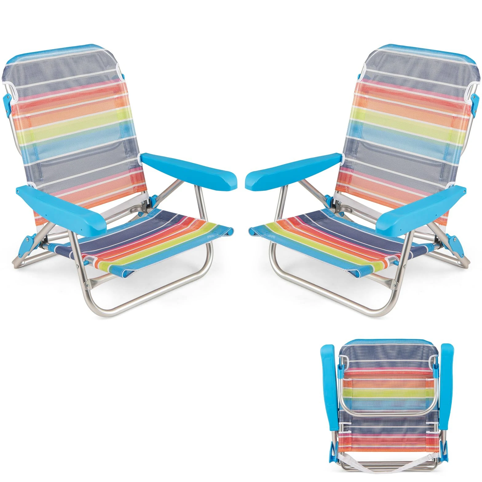 KOMFOTTEU Juego de 2 Sillas de Playa Plegable, Silla de Camping con Ajustable en 5 Posiciones, Tumbona Reclinable con Correa de Transporte, Carga de 150 kg, para Jardín, Pesca (Pequeño)