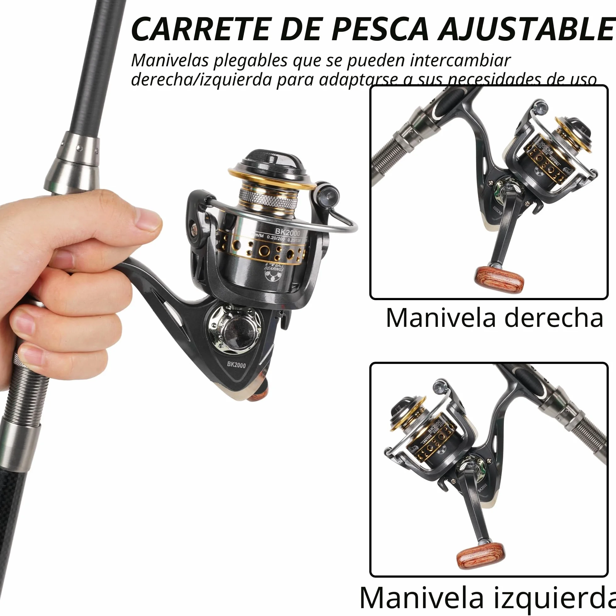 Juego de caña de Pescar telescópica y Carrete, Kit de caña de Pescar de Metal de 2,1 m con línea de Pesca/Accesorios de señuelos de Pesca/Bolsa de Transporte, para Viajes, Agua Salada o Dulce