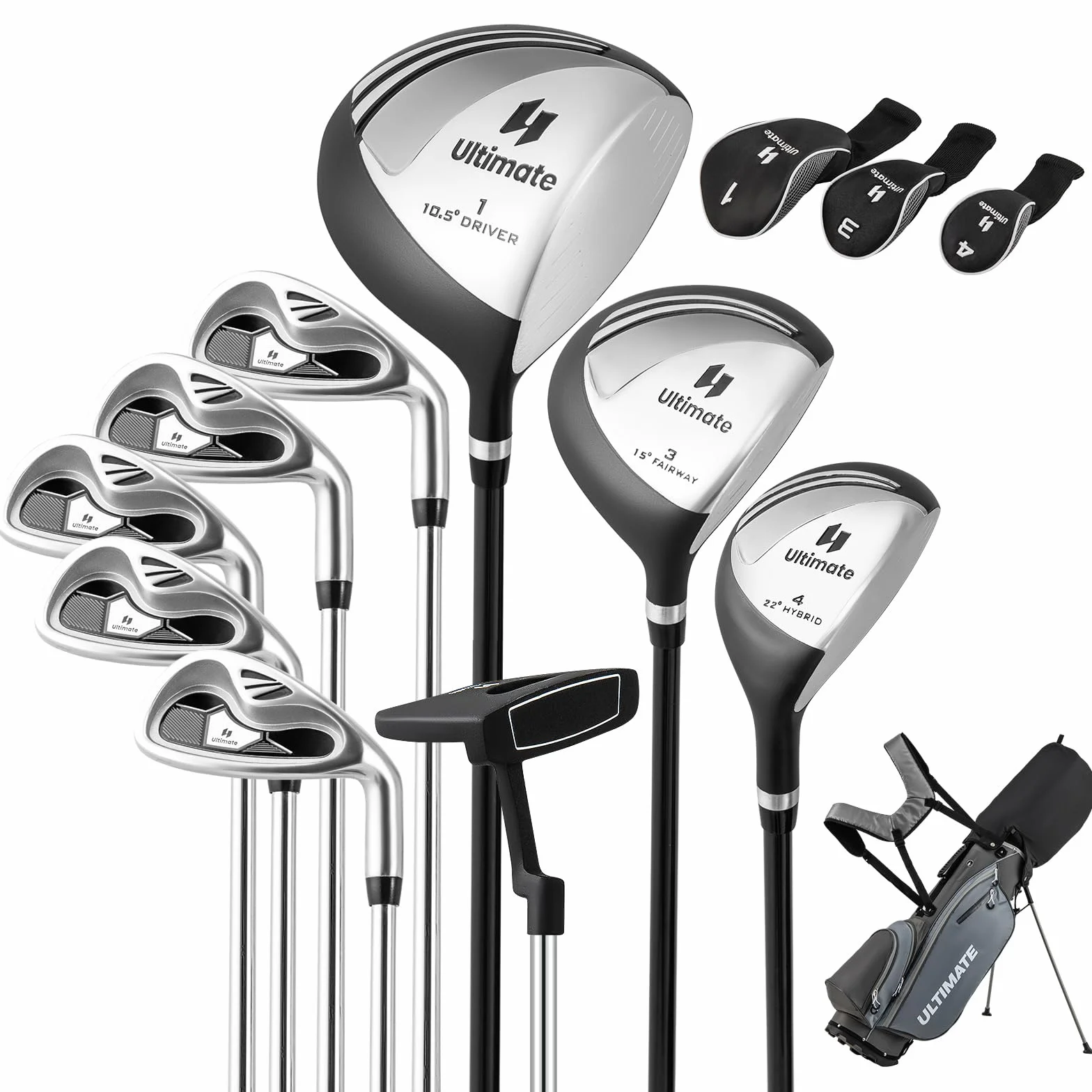 GOPLUS Juego Completo de Palos de Golf, Driver, Fairway, Hybrid y Bolsa, para Hombres y Adolescentes, Mano Derecha