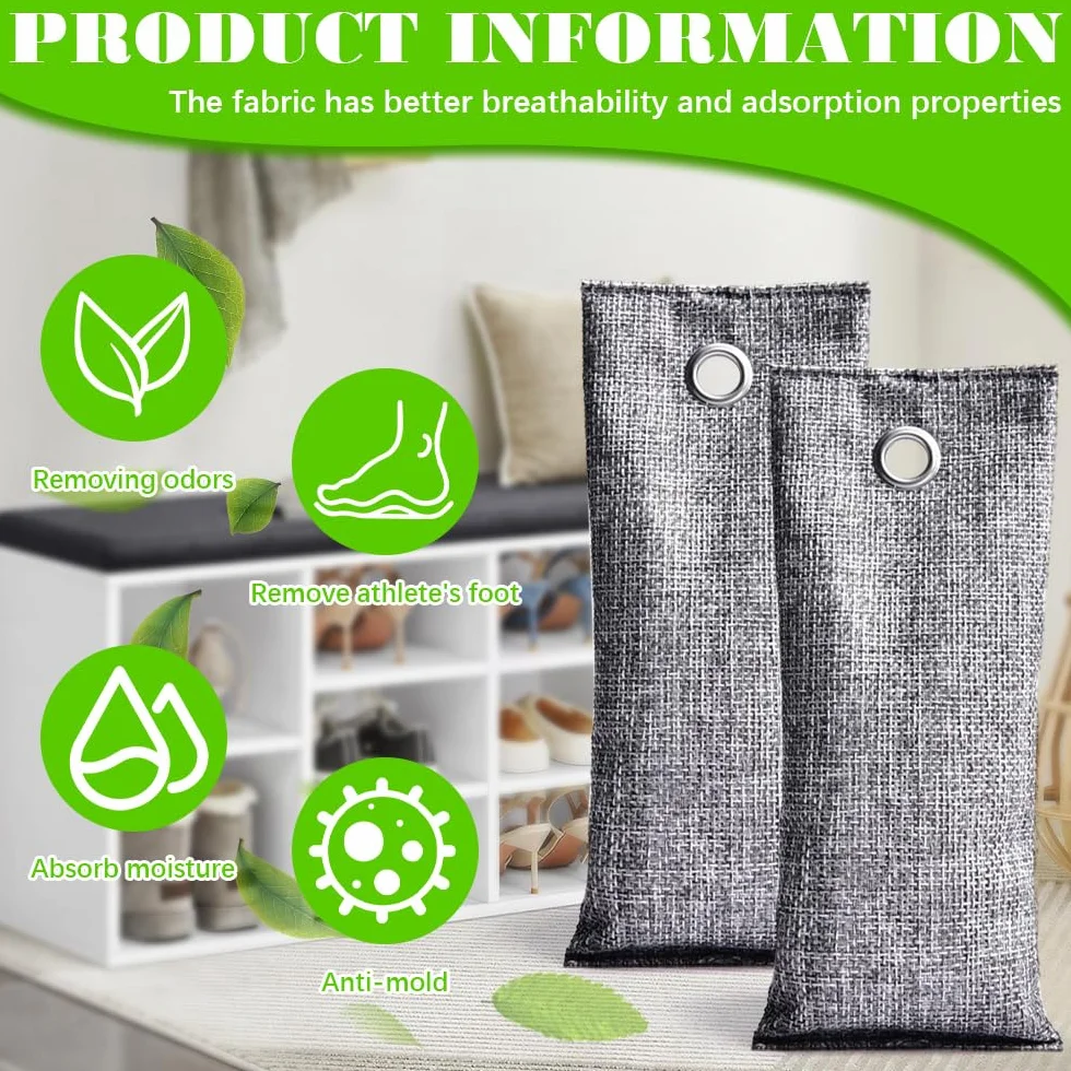 Bolsas Purificadoras de Aire de Carbón de Bambú 4 Pcs 75g Eliminador de Olores para Zapatos Armarios Automóvil