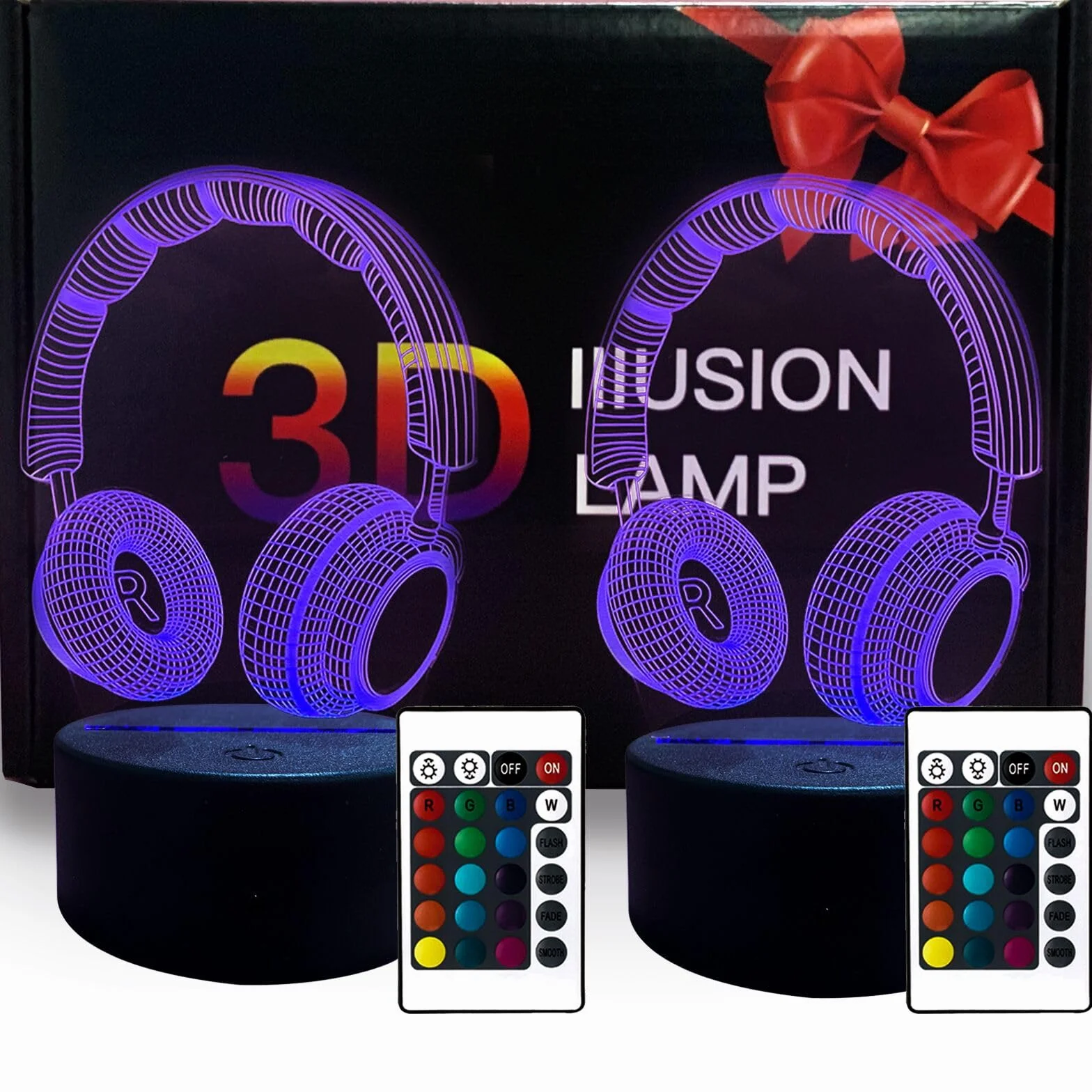 Luz nocturna 3D para niños, auriculares de ilusión óptica, 16 colores, decoración de cumpleaños Navidad Halloween