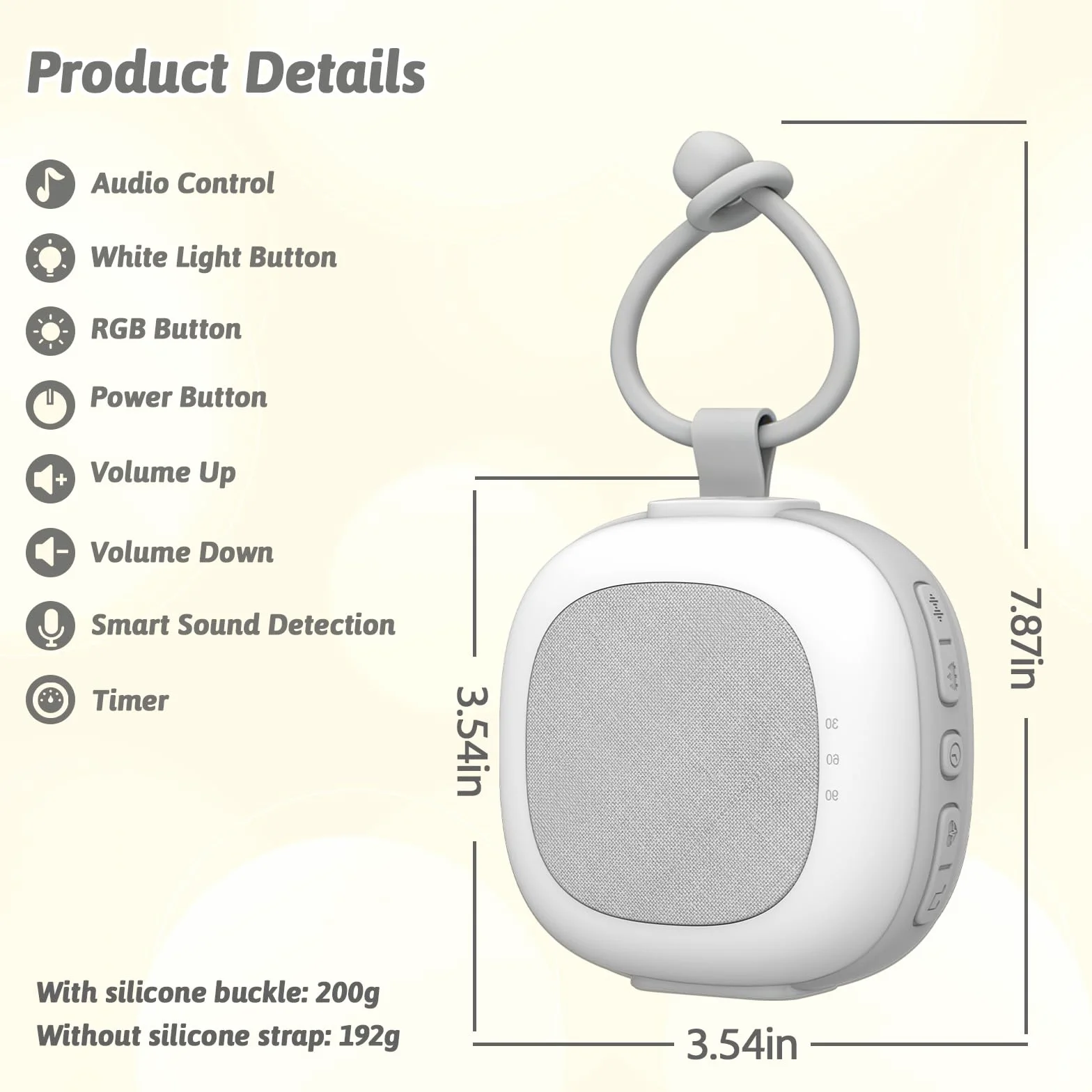 Gemmac Máquina de Ruido Blanco Portátil 32 Ruidos Blancos con Luz Nocturna Ajustable Temporizador Memoria para Dormir Adultos