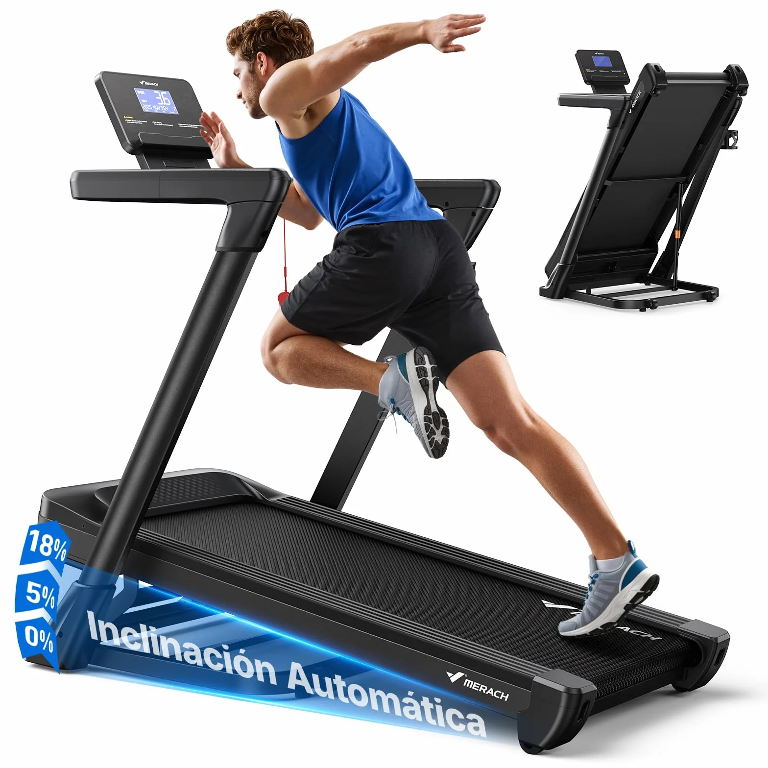 MERACH Cinta de Correr Plegable 46*120 CM/46*140 CM, 18% Inclinación Automática Cinta de Andar, 3.5HP Walking Pad, 14KM/H Caminadora Electrica para Hogar/Oficina, 159KG Treadmill for Home, LCD, App
