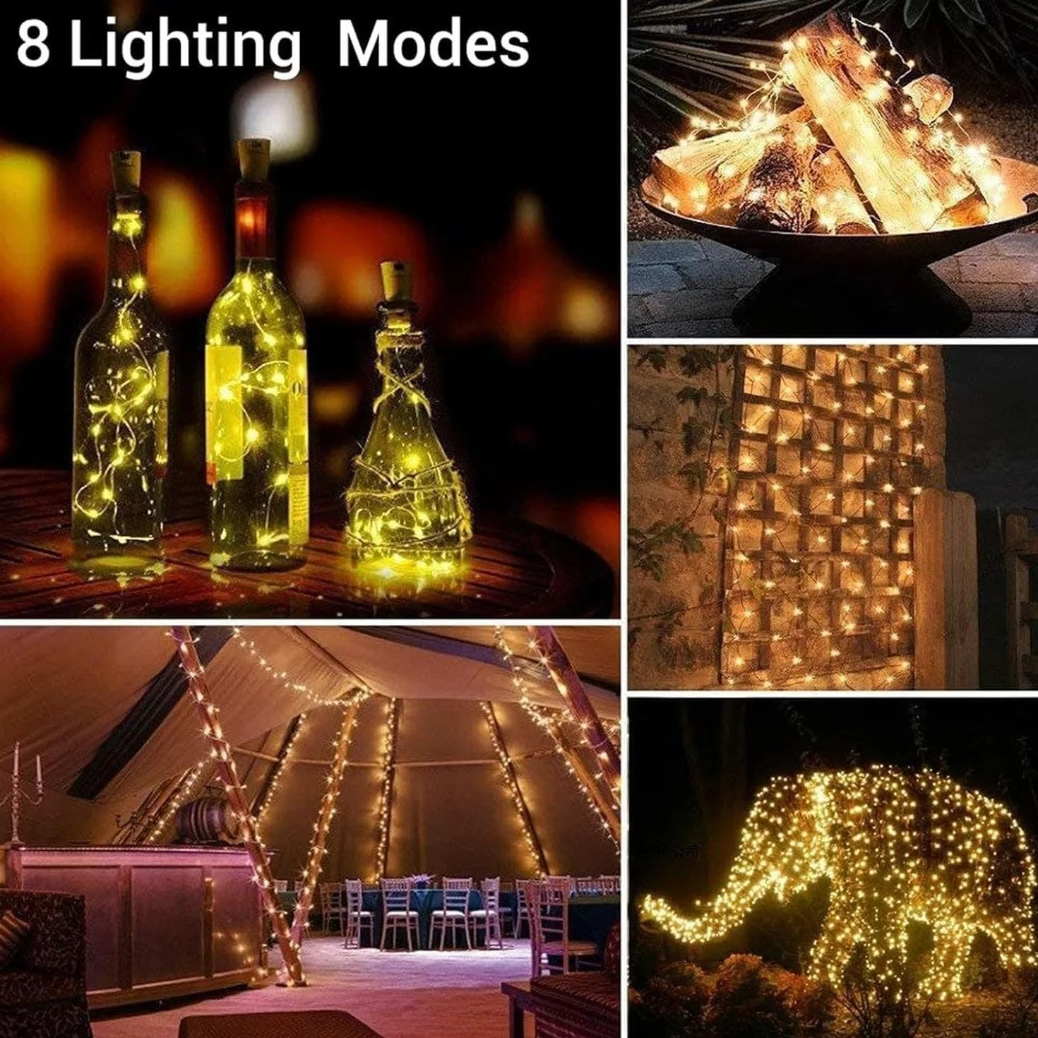 Joomer Luces Solares LED Exterior Jardín 12M 120LED Guirnaldas Alambre Cobre 8 Modos Blanco Cálido Impermeable