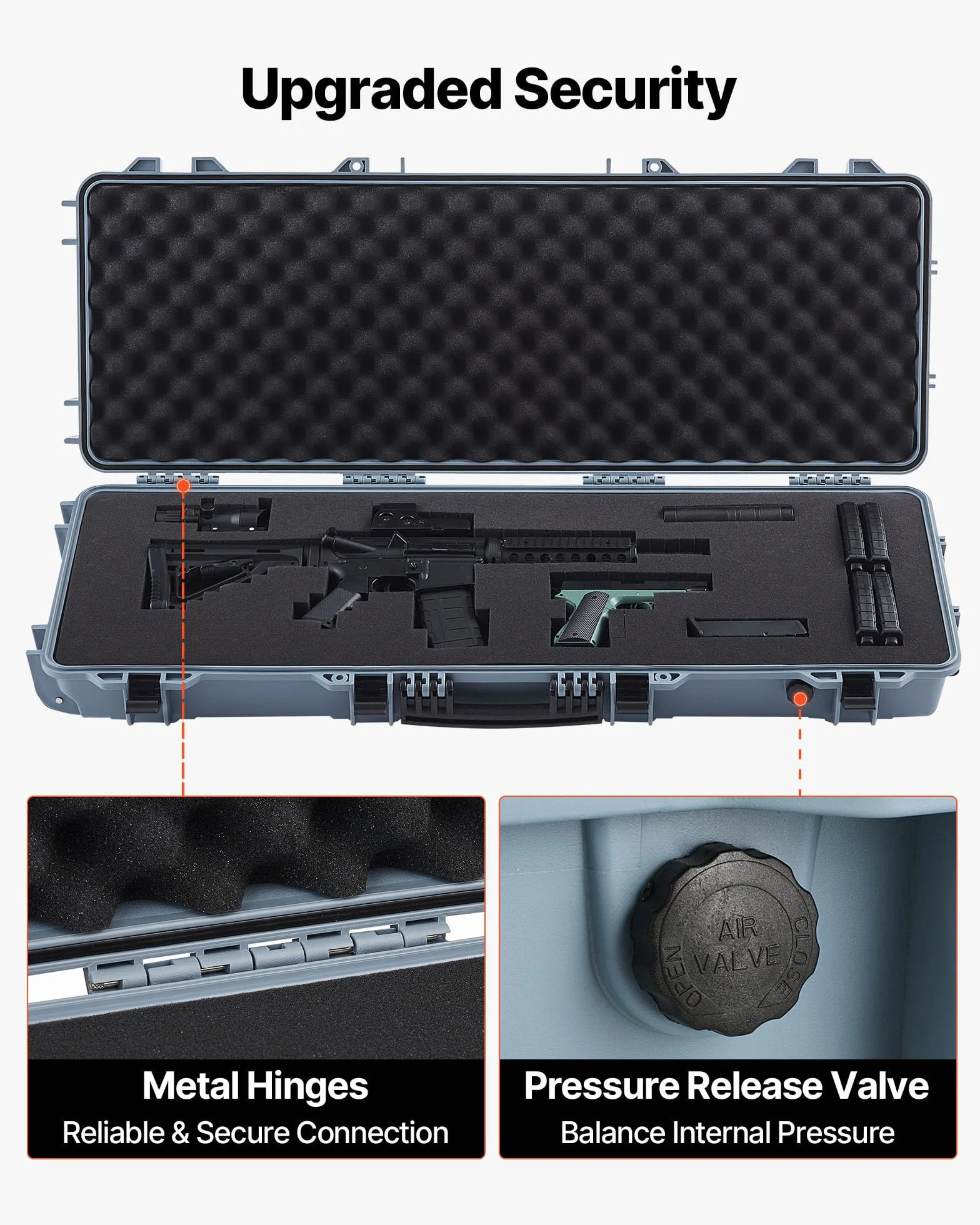 VEVOR Estuche Rígido para Armas Largas, IP67, 1090 x 410 x 155 mm, Gris