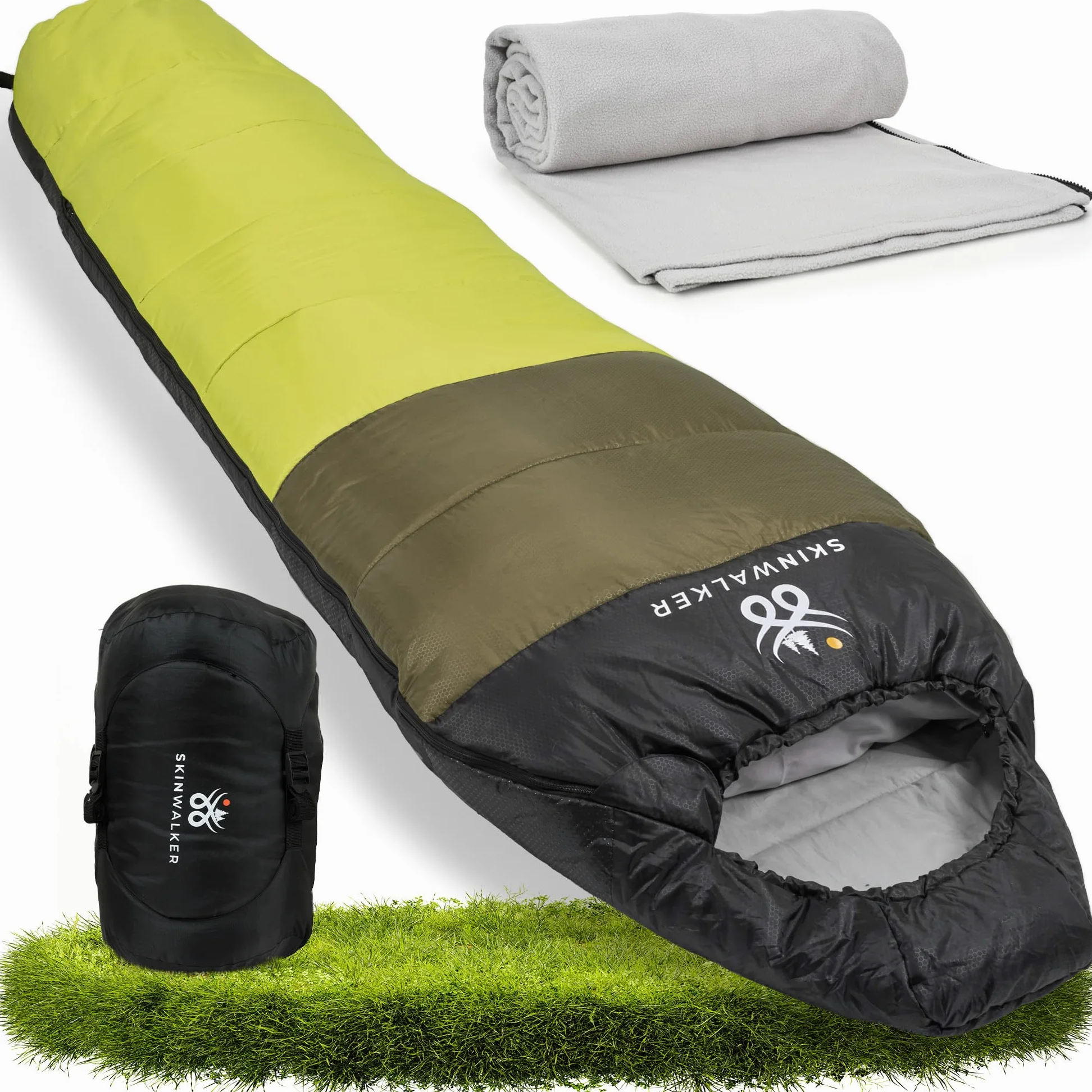 SKINWALKER Saco de dormir para 3 – 4 estaciones con [forro polar interior extraíble] para invierno y verano [tamaño pequeño del paquete] saco de dormir momia impermeable para exterior y camping saco