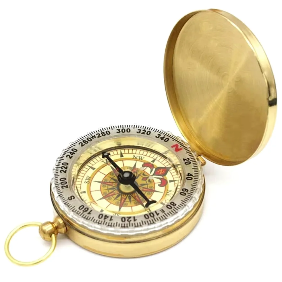 Brújula para navegación, reloj de bolsillo luminoso portátil, ideal para deportes al aire libre, camping, senderismo, viajes, buscador de dirección preciso, construcción de latón duradero