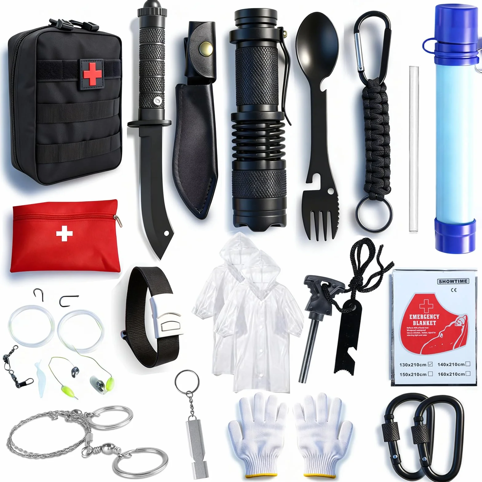 Kit de Supervivencia de Emergencia 13 en 1 con Filtro de Agua de Supervivencia para Senderismo, Camping y Viajes