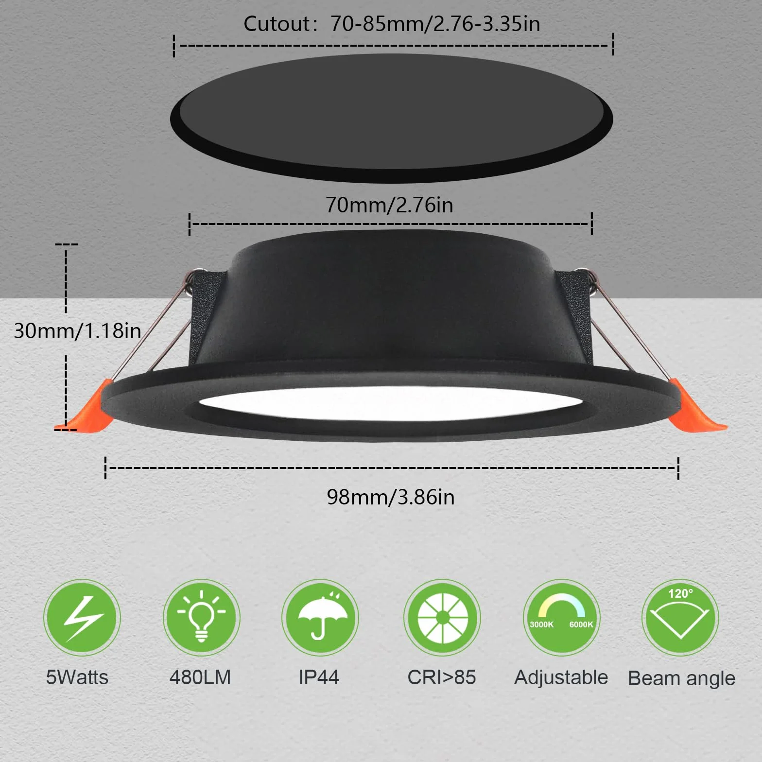 IP44 Downlight LED Techo Empotrable 5W Regulable 3000K/4000K/6000K Aluminio Pack 5
