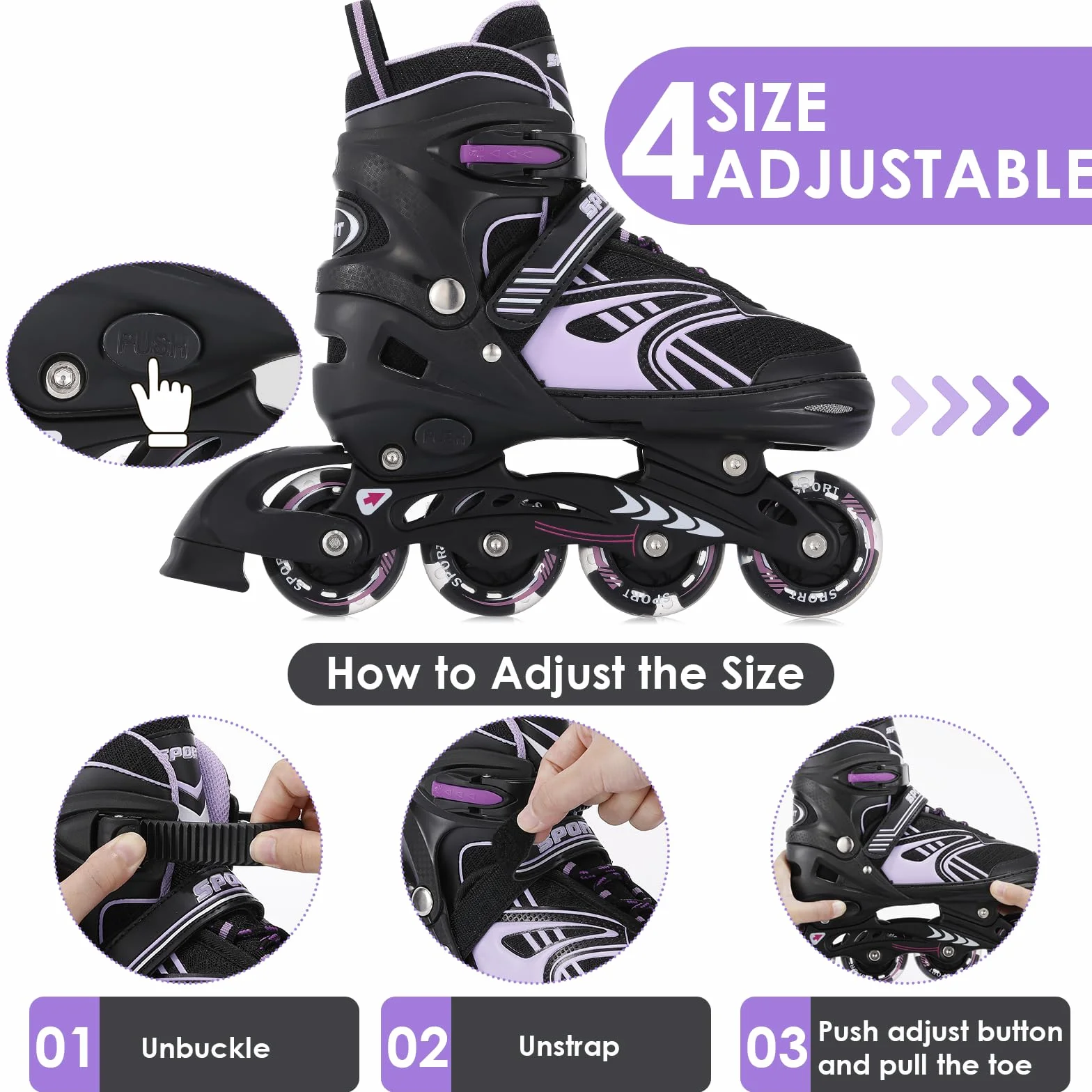 TOMSHOO Patines en Línea Ajustables para Niña Niños, Patines 4 Ruedas LED Iluminadas, Patines Línea para Niños, Niñas, Adolescentes Principiantes