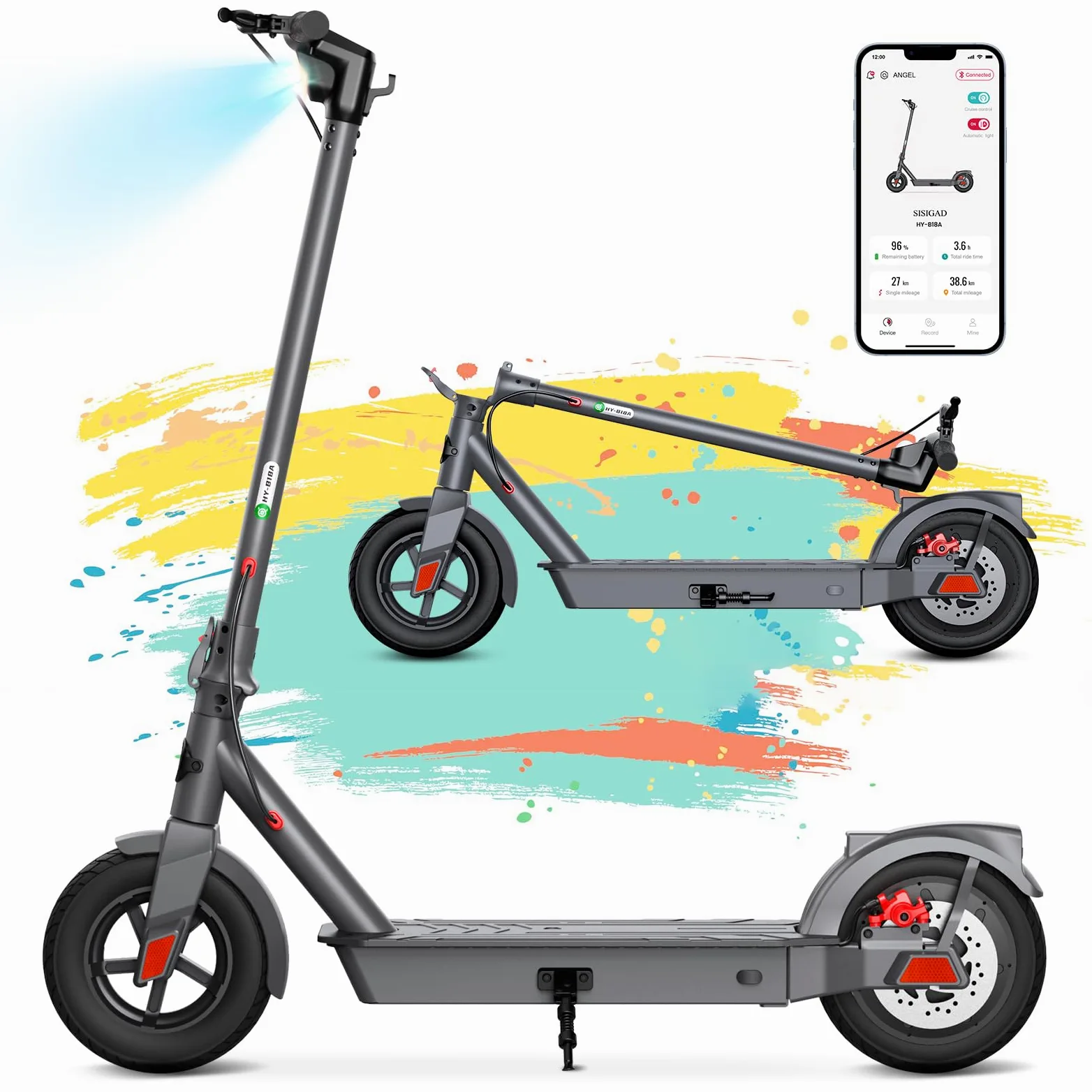 SISIGAD Patinete eléctrico de 10 Pulgadas para Adultos con aplicación, Motor eléctrico de 350 W, batería de 36 V, 10,4 Ah, 20 km/h, Scooter eléctrico, con Doble Freno (no Abe)