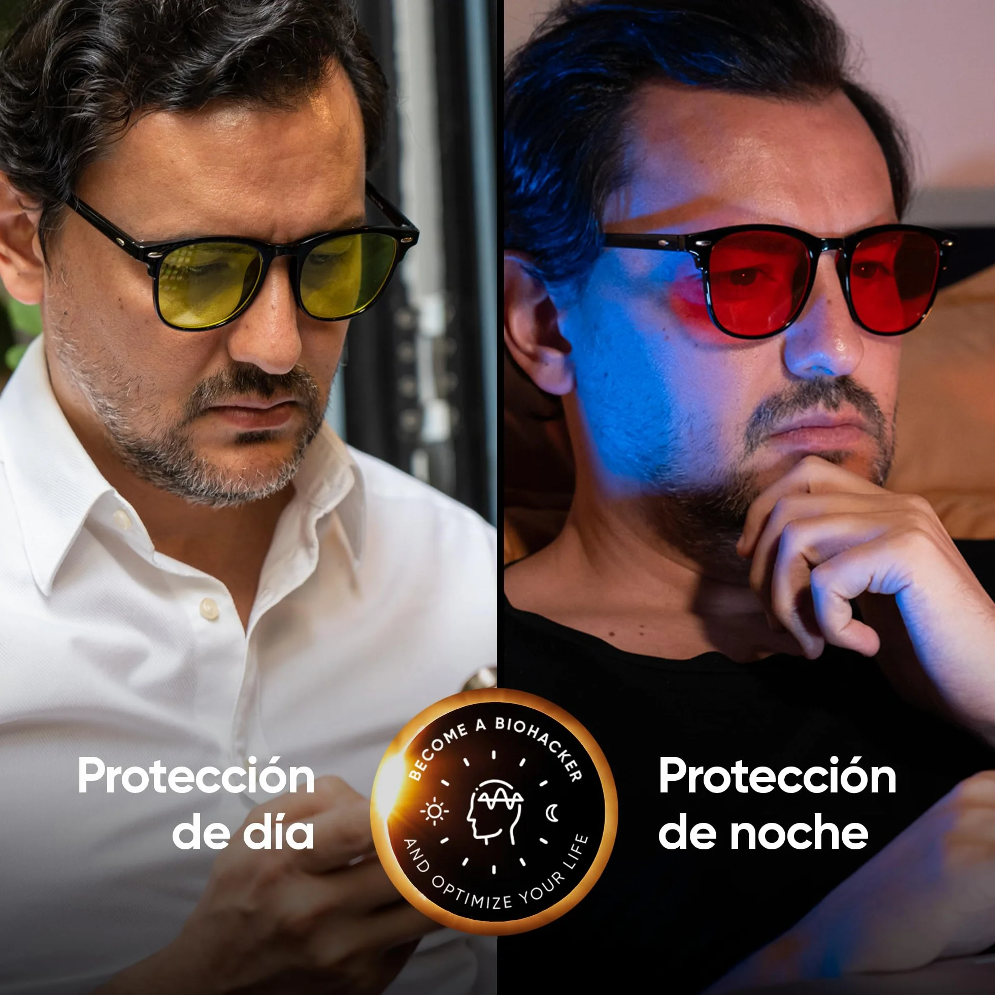Solmoon Gafas Luz Azul Set 2 Gafas Focus Amarilla Sleep Roja Sistema Circadiano 24H Lentes Tritan™ BPA Free Circalens™